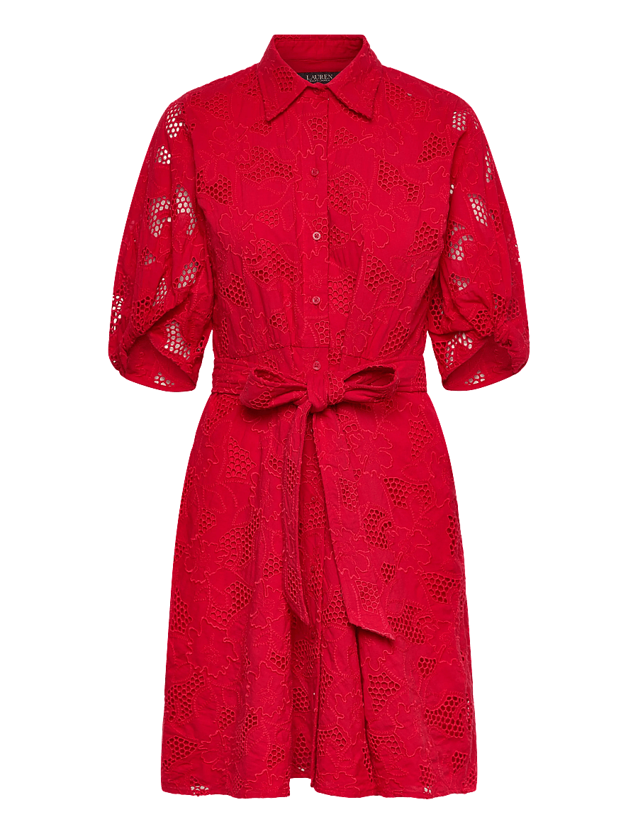 Lauren Ralph Lauren - Eyelet Voile Balloon-Sleeve Shirtdress - blondekjoler - cruise red - 1