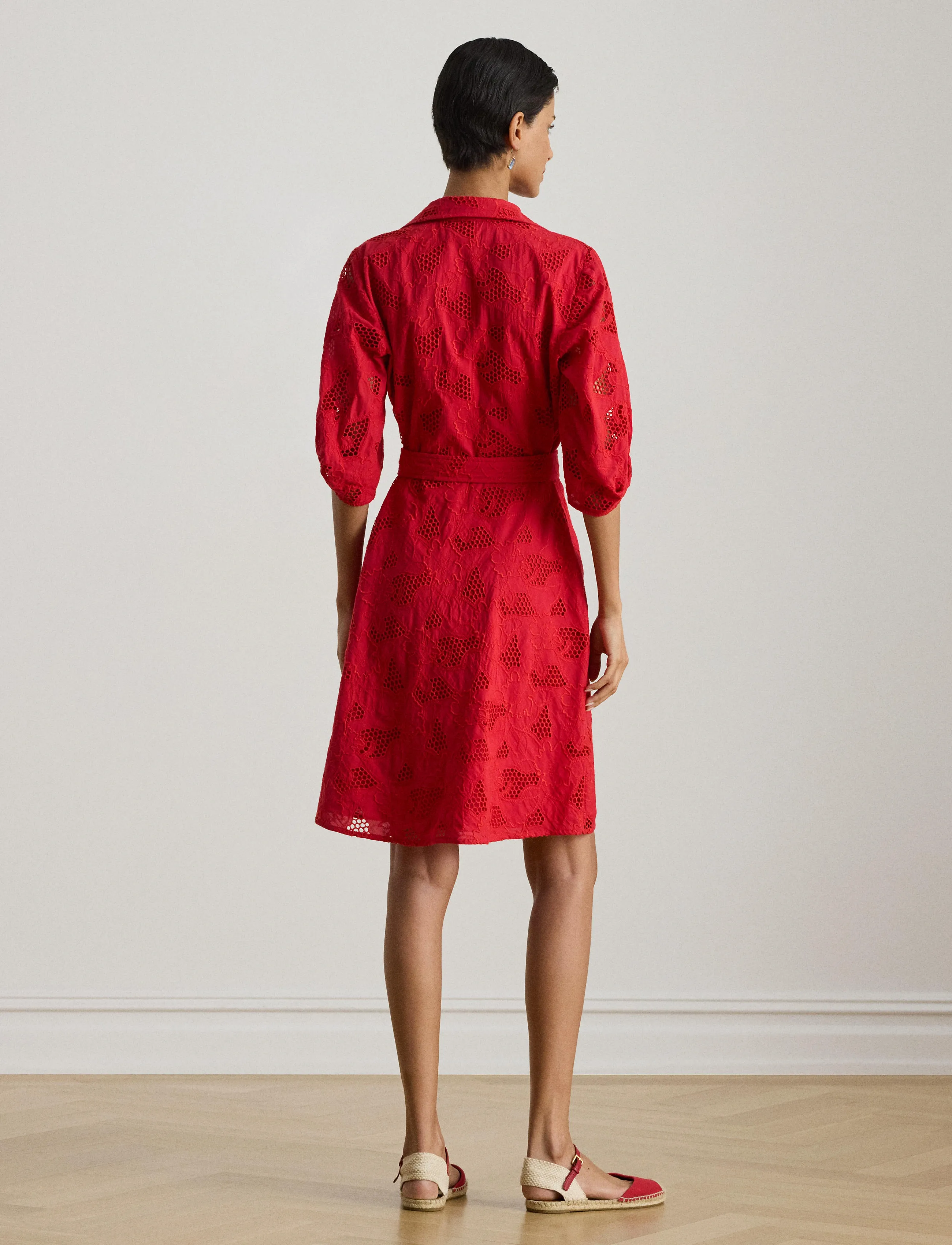 Lauren Ralph Lauren - Eyelet Voile Balloon-Sleeve Shirtdress - blondekjoler - cruise red - 3