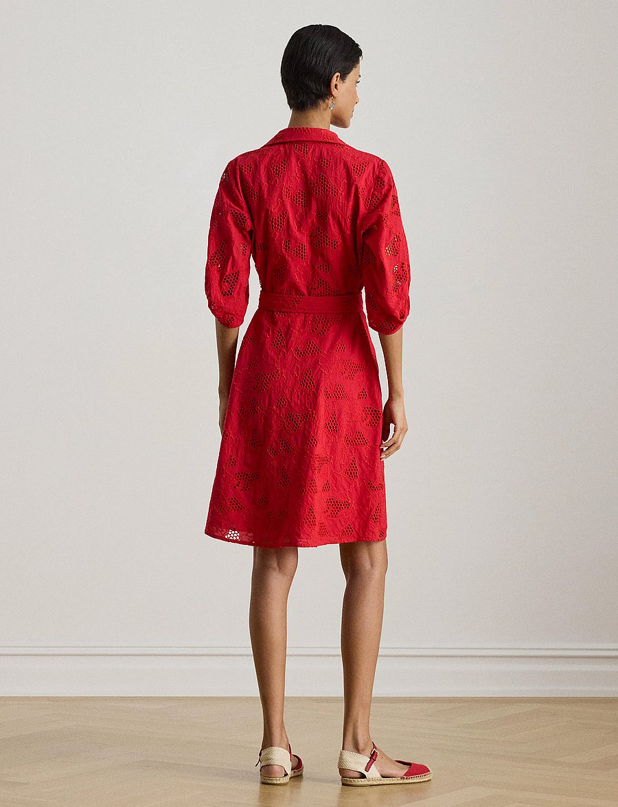 Lauren Ralph Lauren - Eyelet Voile Balloon-Sleeve Shirtdress - blondekjoler - cruise red - 3