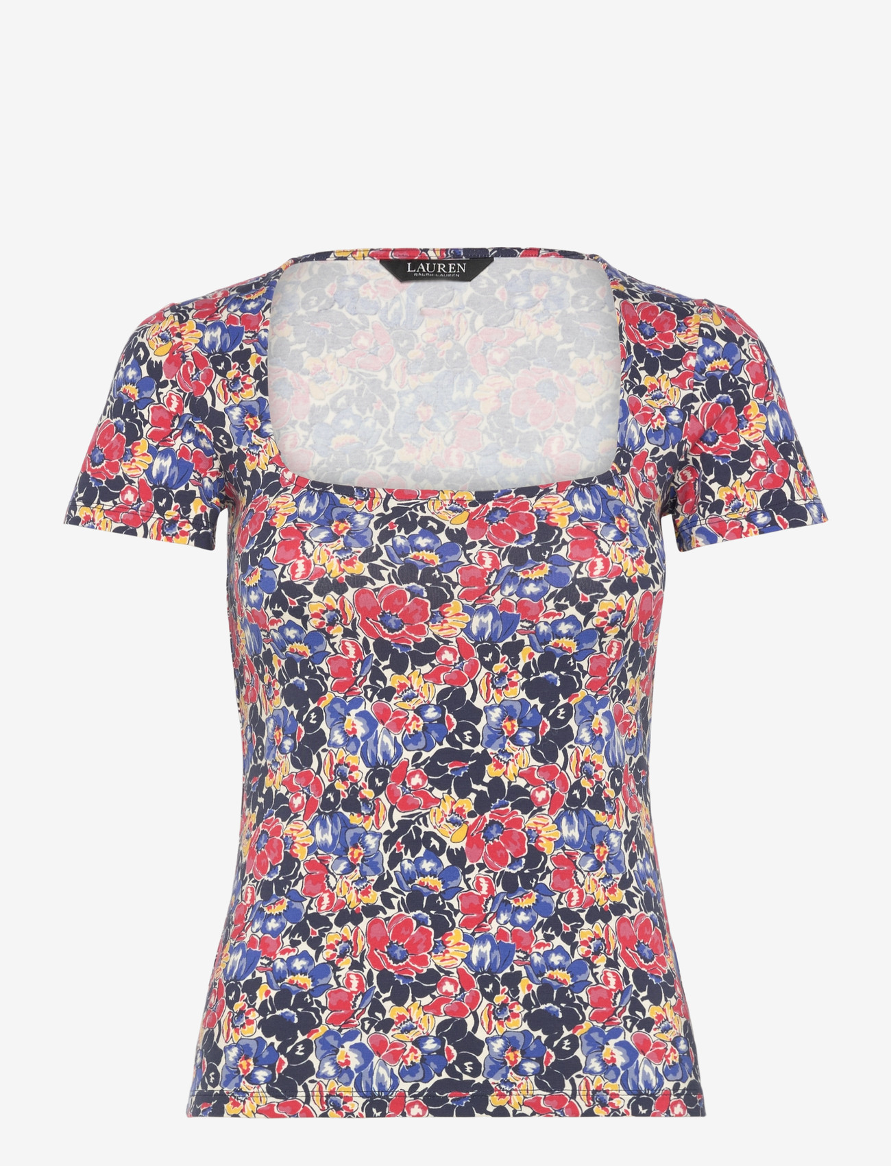 Lauren Ralph Lauren - Floral Cotton Jersey Square-Neck Top - t-shirts - cream/red/blue - 0