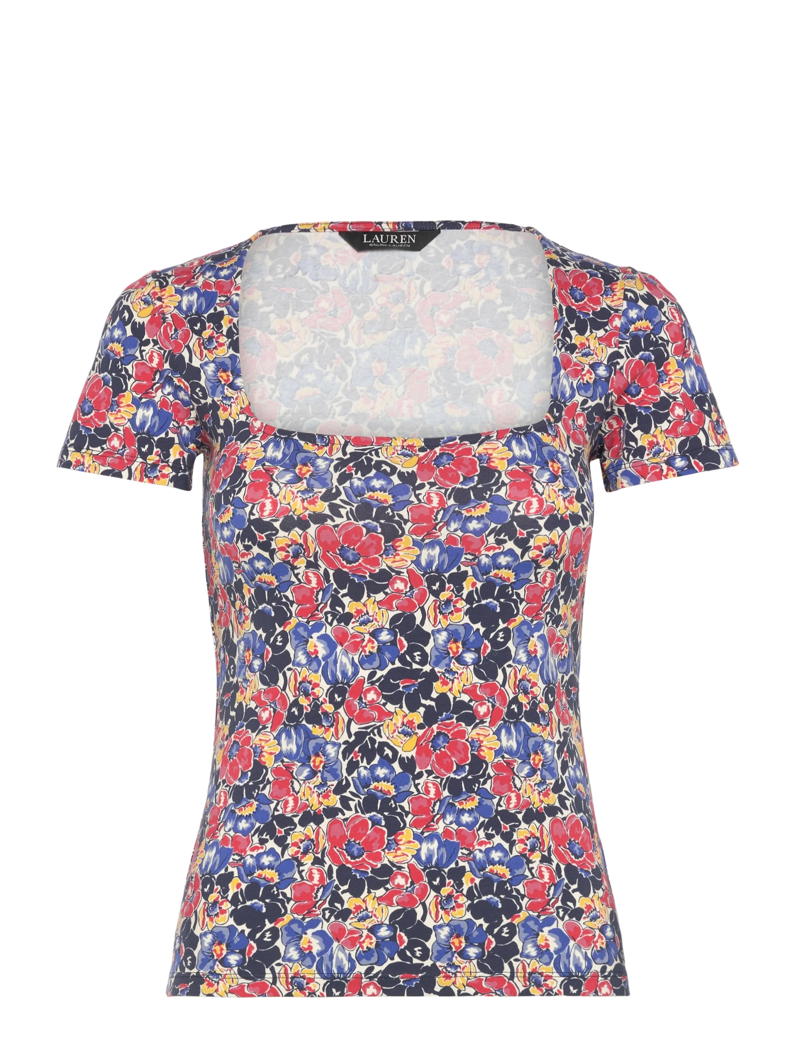 Lauren Ralph Lauren Floral Cotton Jersey Square-Neck Top - Ralph Lauren - CREAM/RED/BLUE / multi