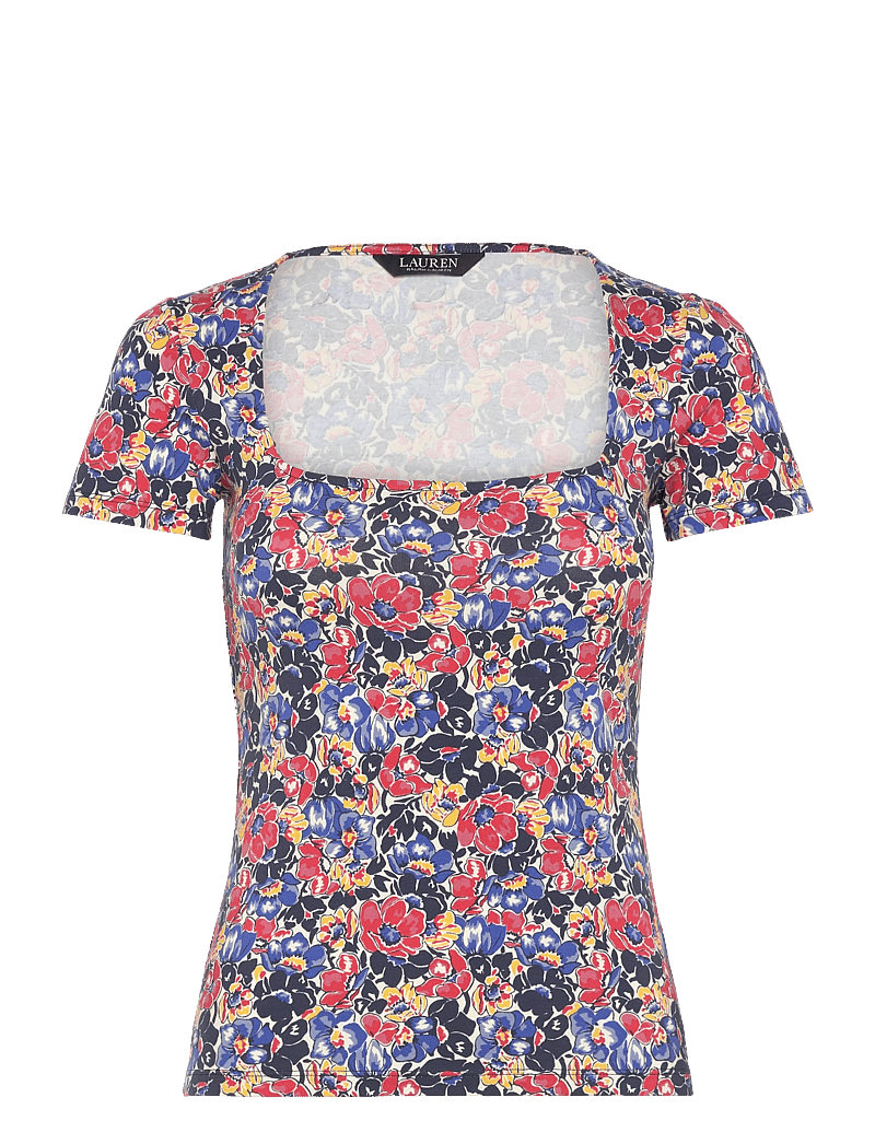 Lauren Ralph Lauren - Floral Cotton Jersey Square-Neck Top - t-shirts - cream/red/blue - 0