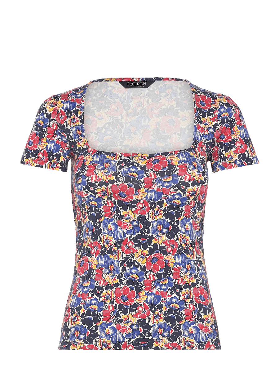 Lauren Ralph Lauren - Floral Cotton Jersey Square-Neck Top - t-shirts - cream/red/blue - 1