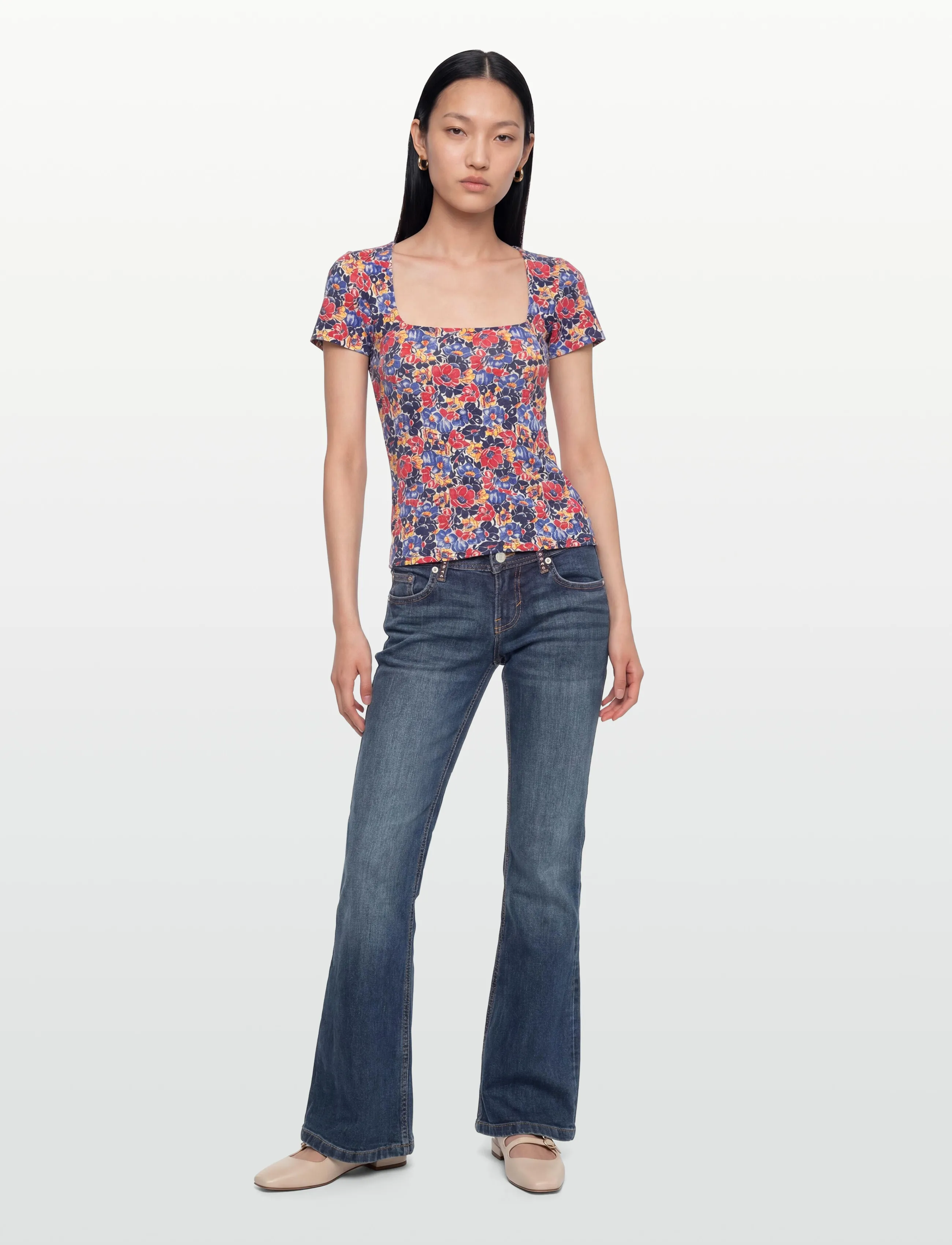 Lauren Ralph Lauren Floral Cotton Jersey Square-Neck Top, M, Multi/patterned, T-Shirts & Toppe > Kortærmede, Dame