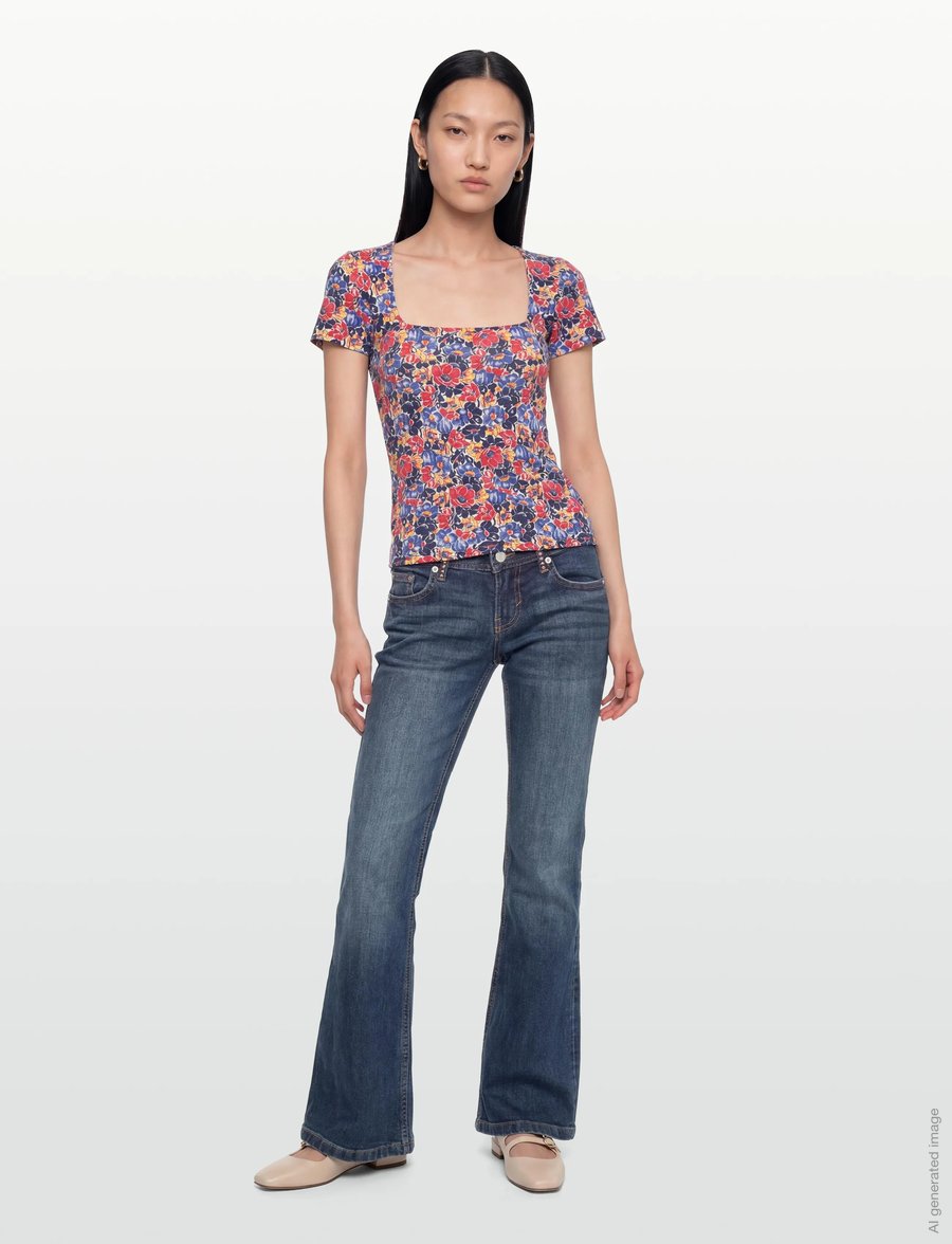 Lauren Ralph Lauren - Floral Cotton Jersey Square-Neck Top - t-shirts - cream/red/blue - 0