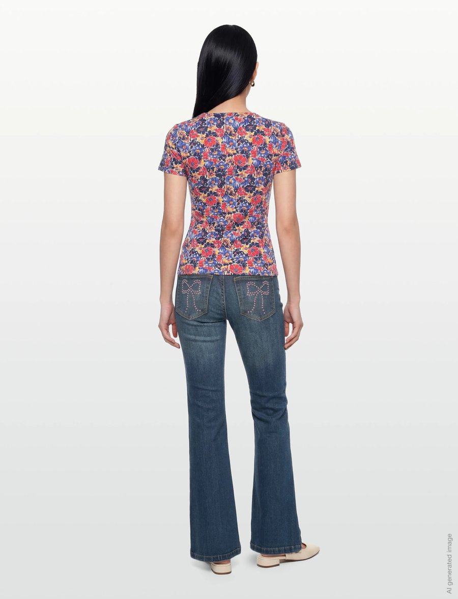 Lauren Ralph Lauren - Floral Cotton Jersey Square-Neck Top - t-shirts - cream/red/blue - 4