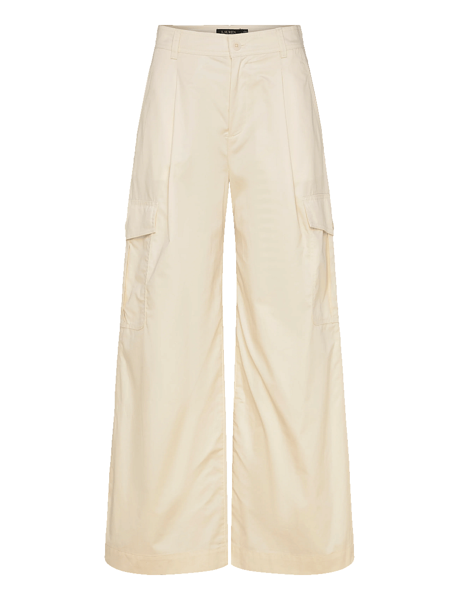 Lauren Ralph Lauren - Pleated Cotton Twill Wide-Leg Cargo Pant - cargobukser - mascarpone cream - 0