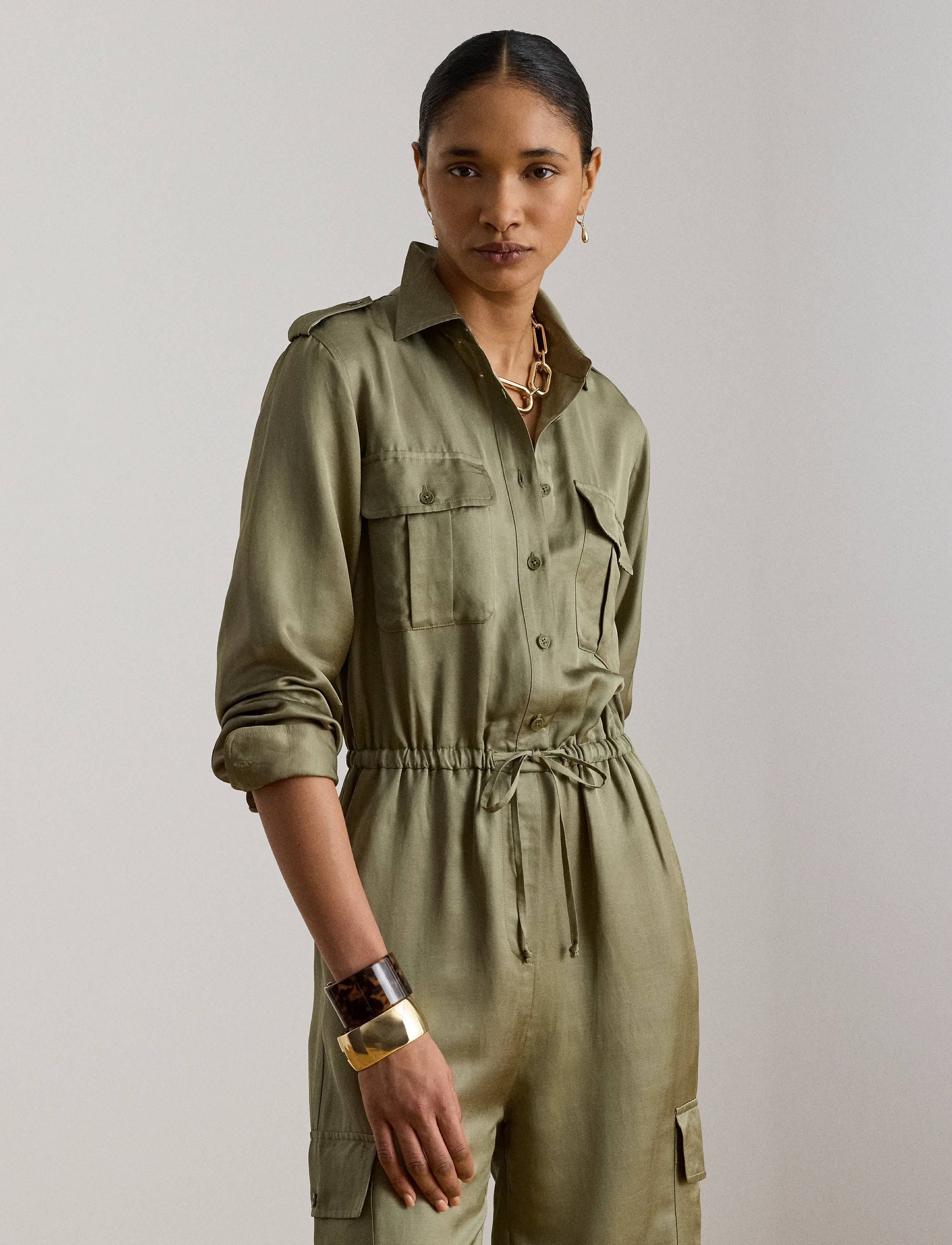 Lauren Ralph Lauren - Shantung Cargo Jumpsuit - buksedragter - light agave - 4
