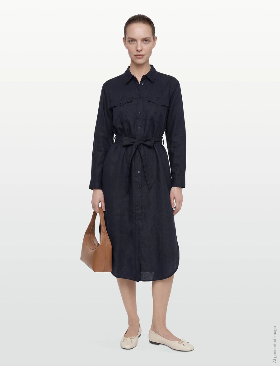 Lauren Ralph Lauren - SOFT DRAPEY LINEN-WVN-DRESSES - skjortekjoler - lauren navy - 0