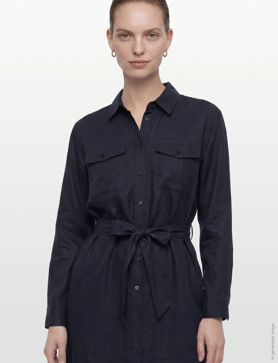 Lauren Ralph Lauren - SOFT DRAPEY LINEN-WVN-DRESSES - skjortekjoler - lauren navy - 4