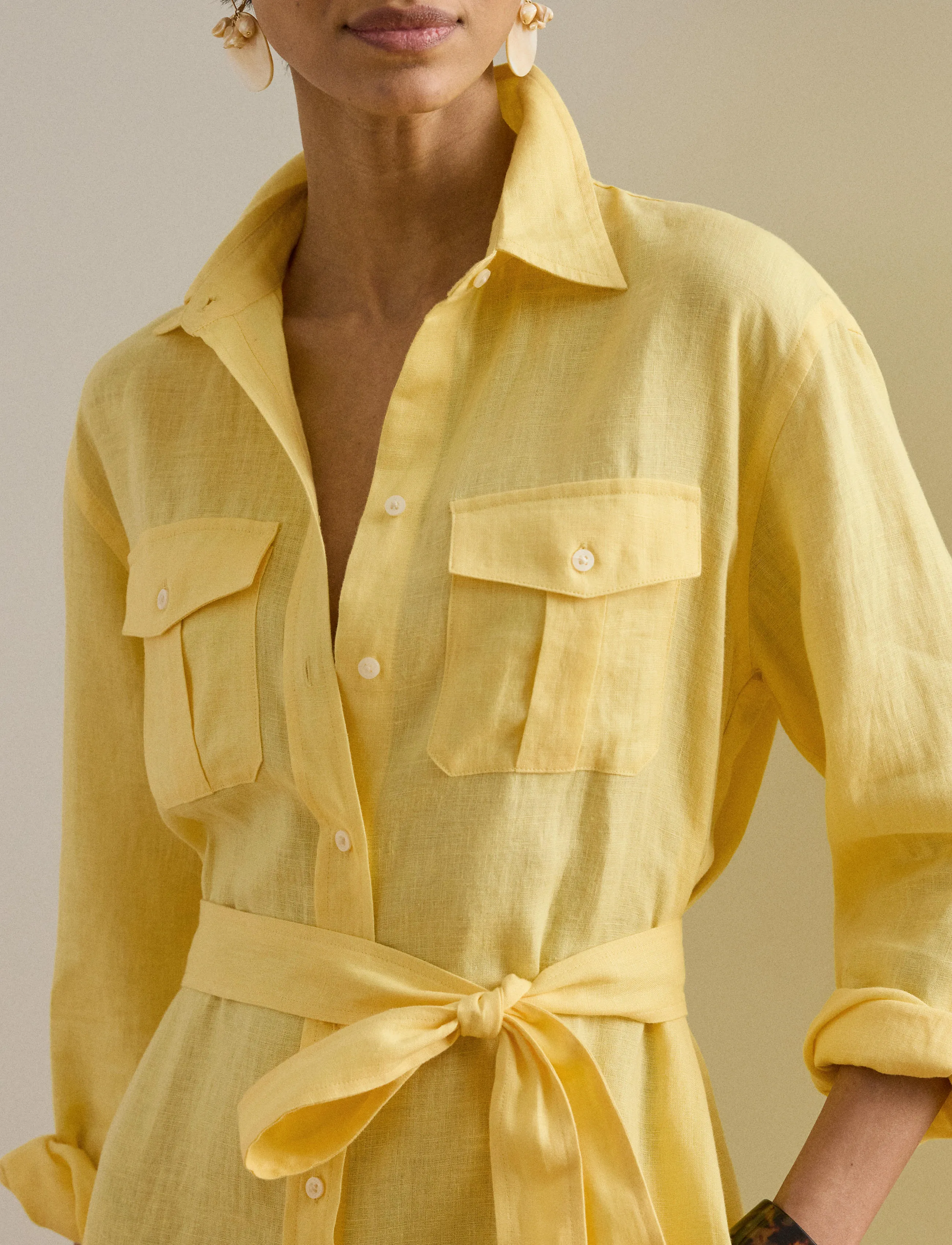 Lauren Ralph Lauren Soft Drapey Linen-Wvn-Dresses midiklänningar dam – bild 3