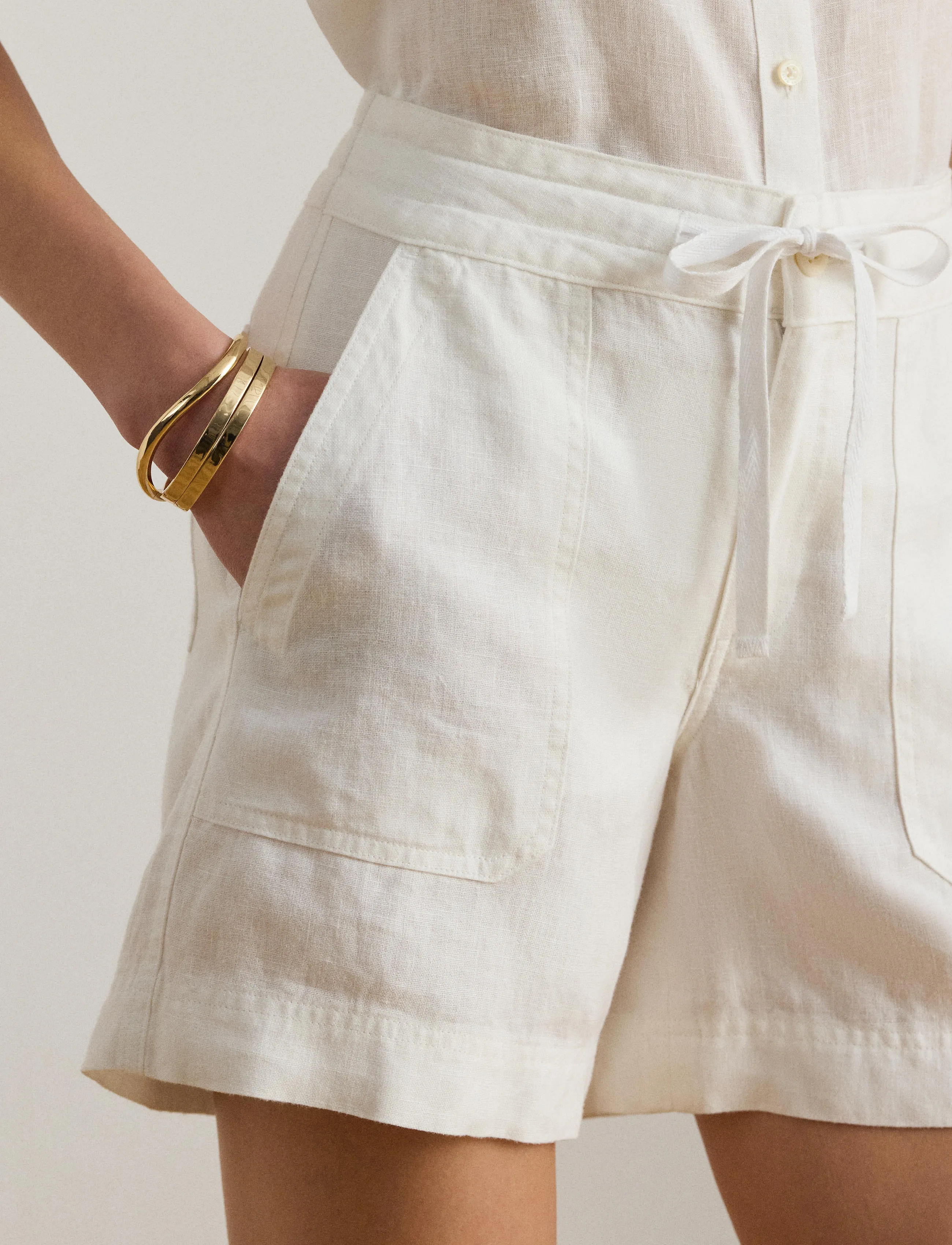 Lauren Ralph Lauren - CLASSIC LINEN-WVN-SHORTS - shorts en lin - white - 4