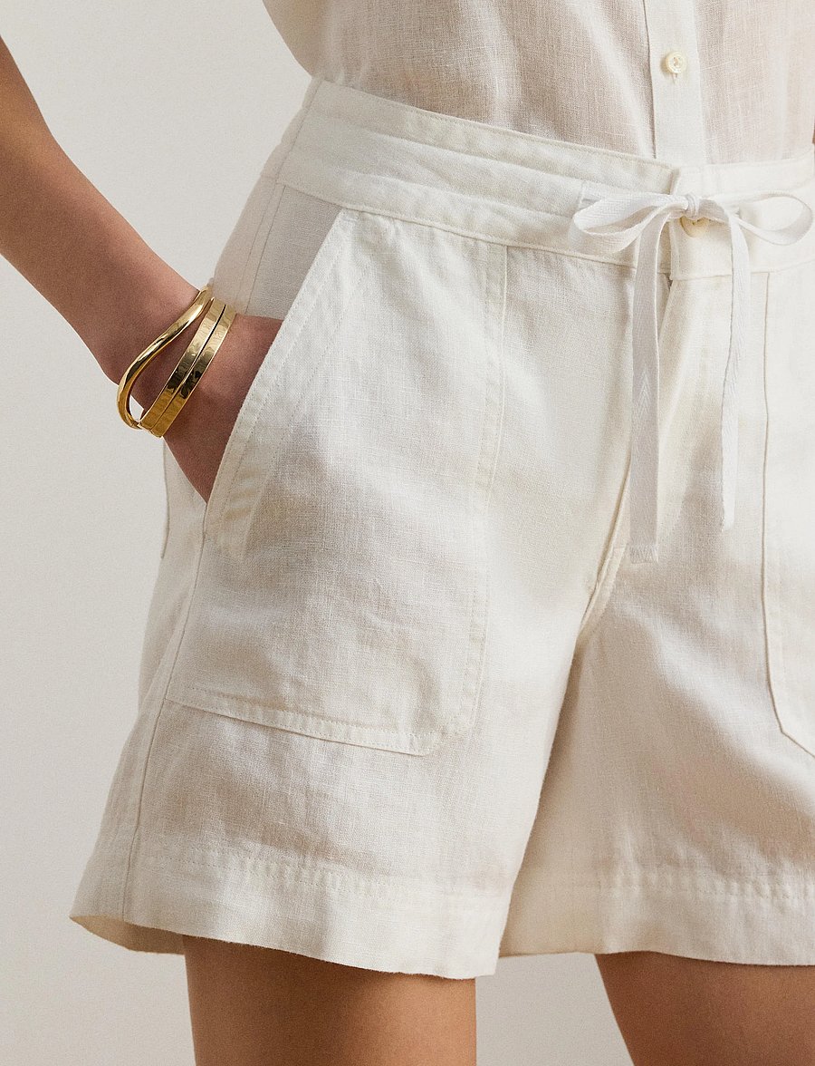 Lauren Ralph Lauren - CLASSIC LINEN-WVN-SHORTS - linneshorts - white - 4