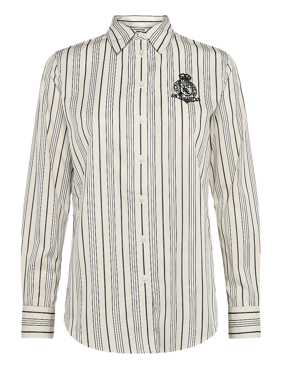 Lauren Ralph Lauren - Classic Fit Striped Cotton Dobby Shirt - langärmlige hemden - cream/black - 1
