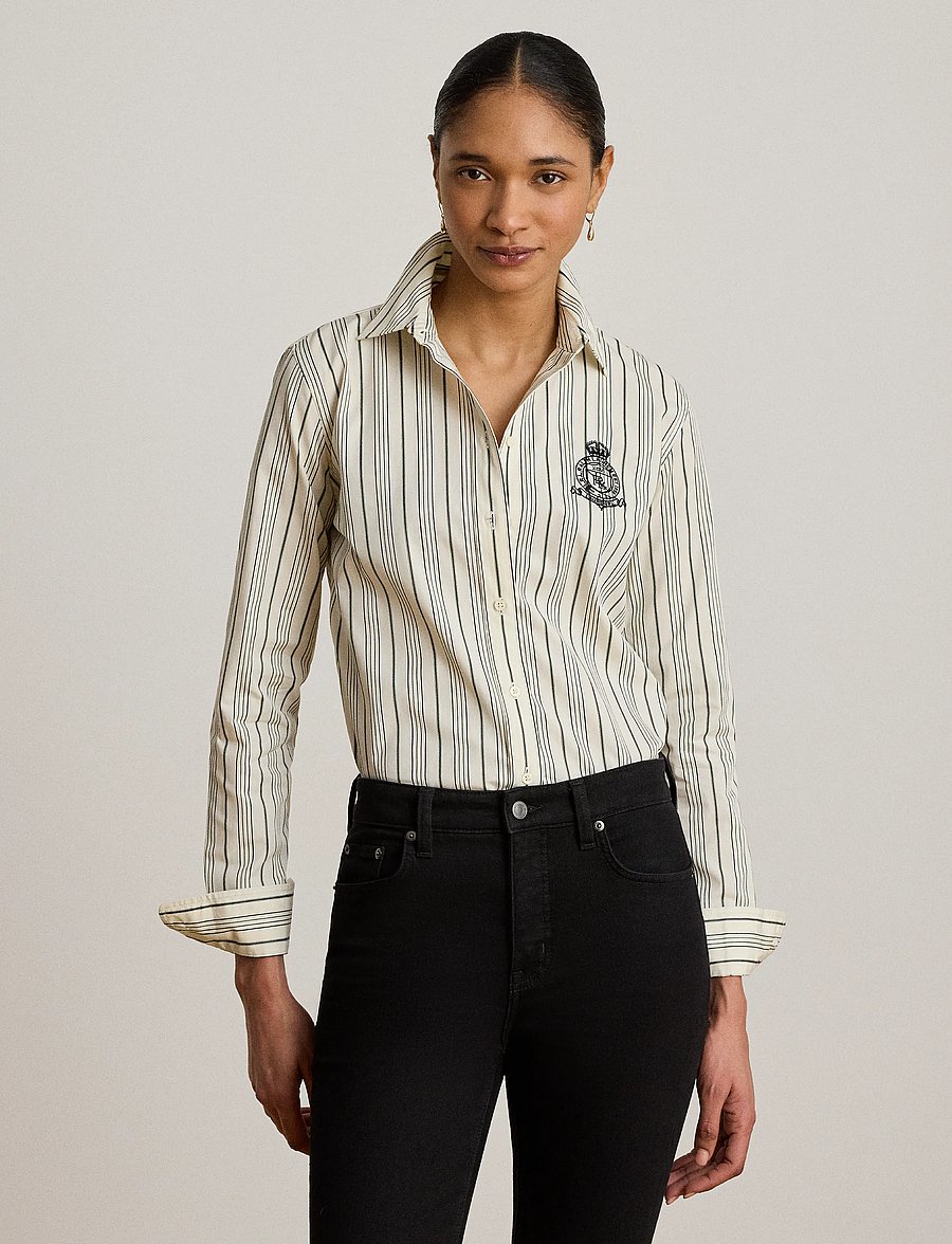 Lauren Ralph Lauren - Classic Fit Striped Cotton Dobby Shirt - cream/black - 0