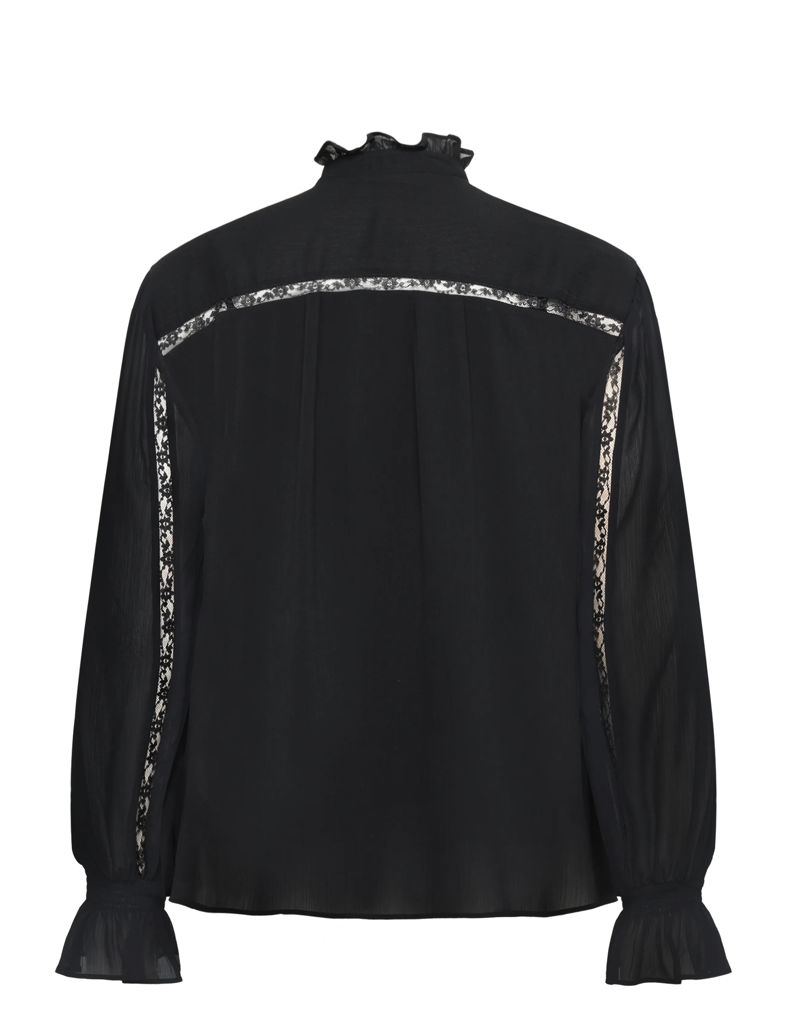 Lauren Ralph Lauren - Lace-Trim Crinkle Georgette Blouse - blūzes ar garām piedurknēm - black - 2