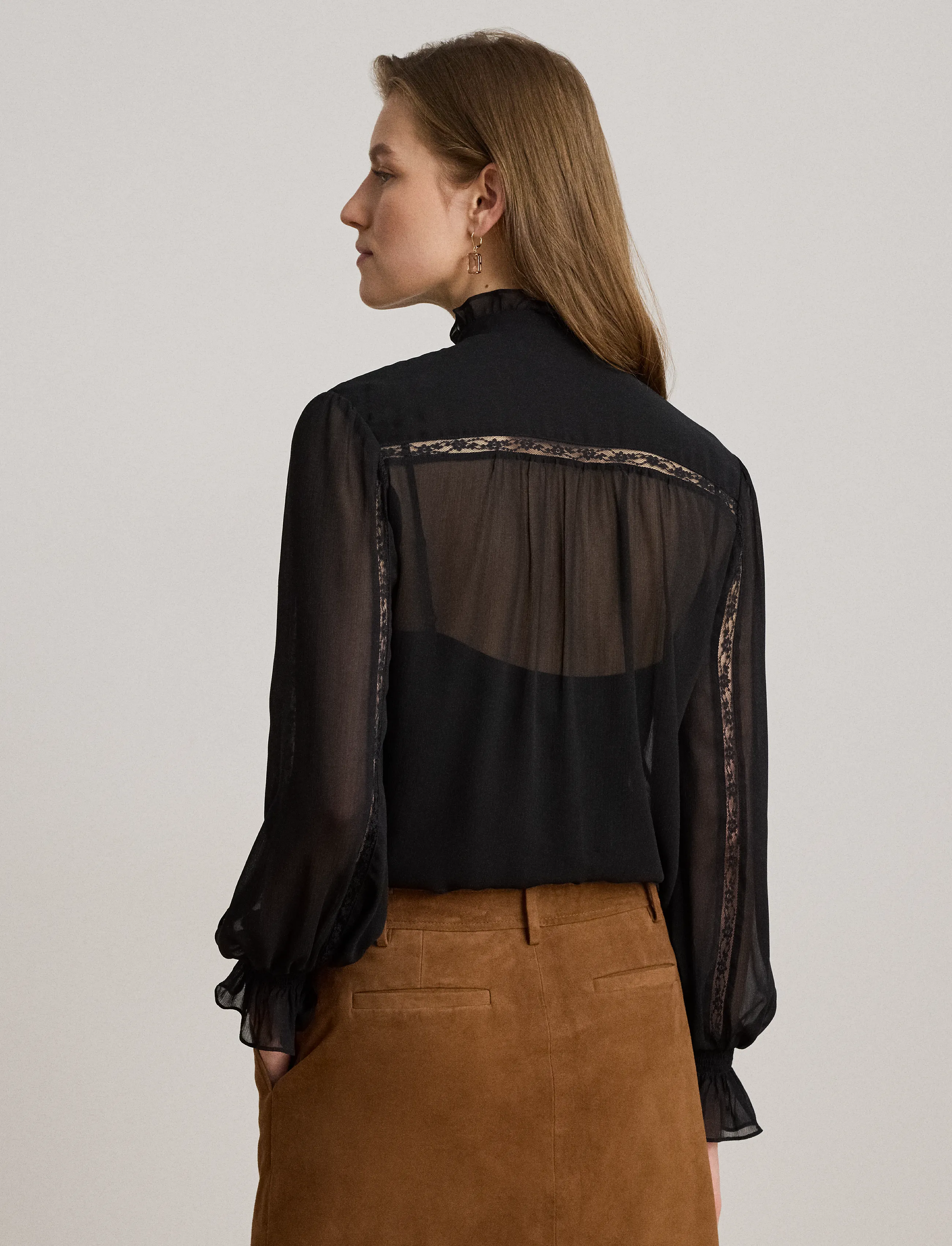 Lauren Ralph Lauren Lace-Trim Crinkle Georgette Blouse blusar dam – bild 7