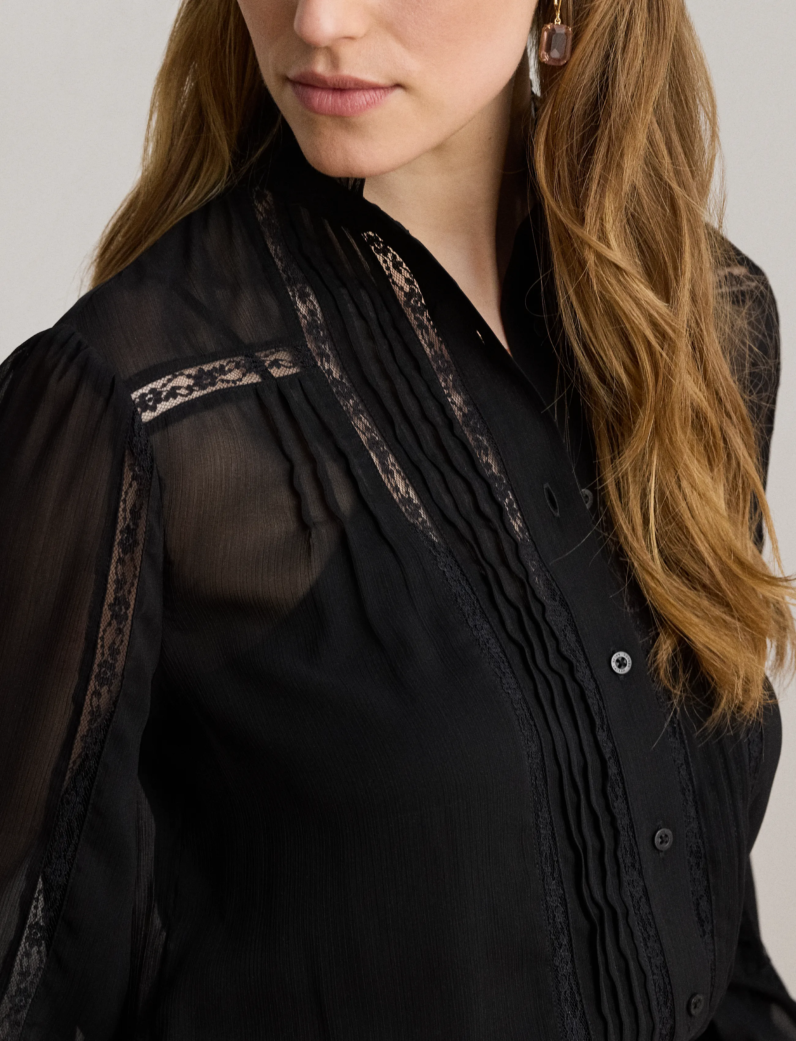 Lauren Ralph Lauren Lace-Trim Crinkle Georgette Blouse blusar dam – bild 8