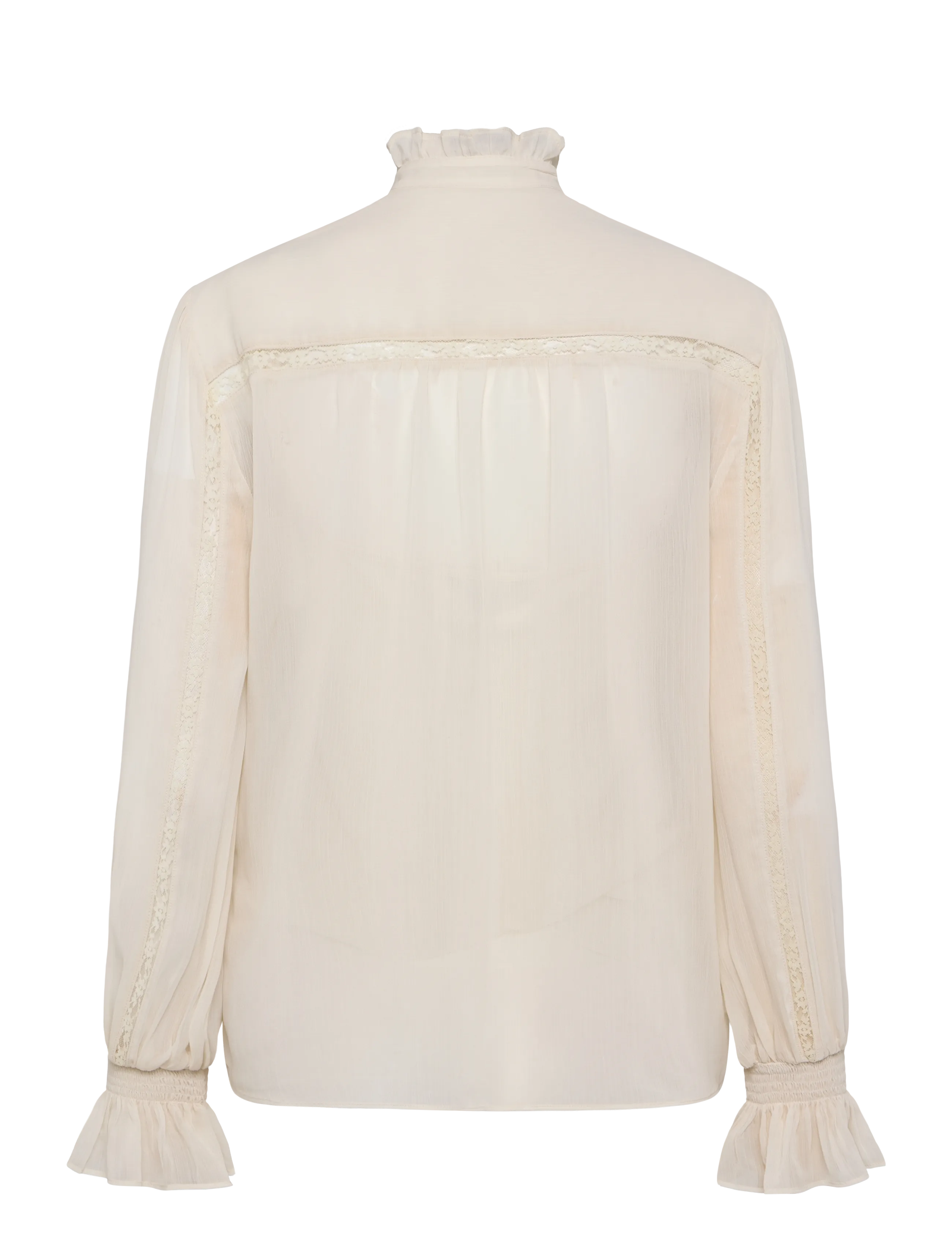 Lauren Ralph Lauren - Lace-Trim Crinkle Georgette Blouse - langärmelige blusen - mascarpone cream - 2