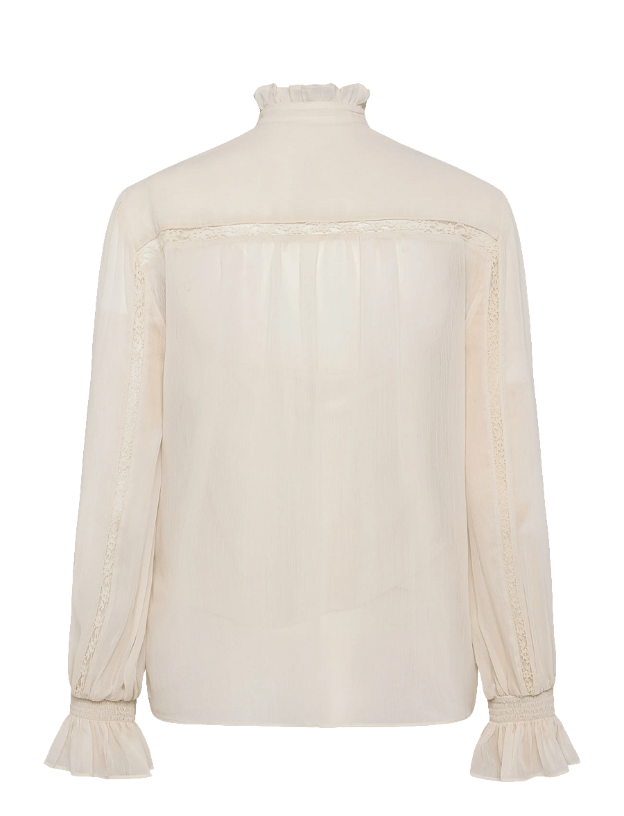 Lauren Ralph Lauren - Lace-Trim Crinkle Georgette Blouse - langärmelige blusen - mascarpone cream - 2