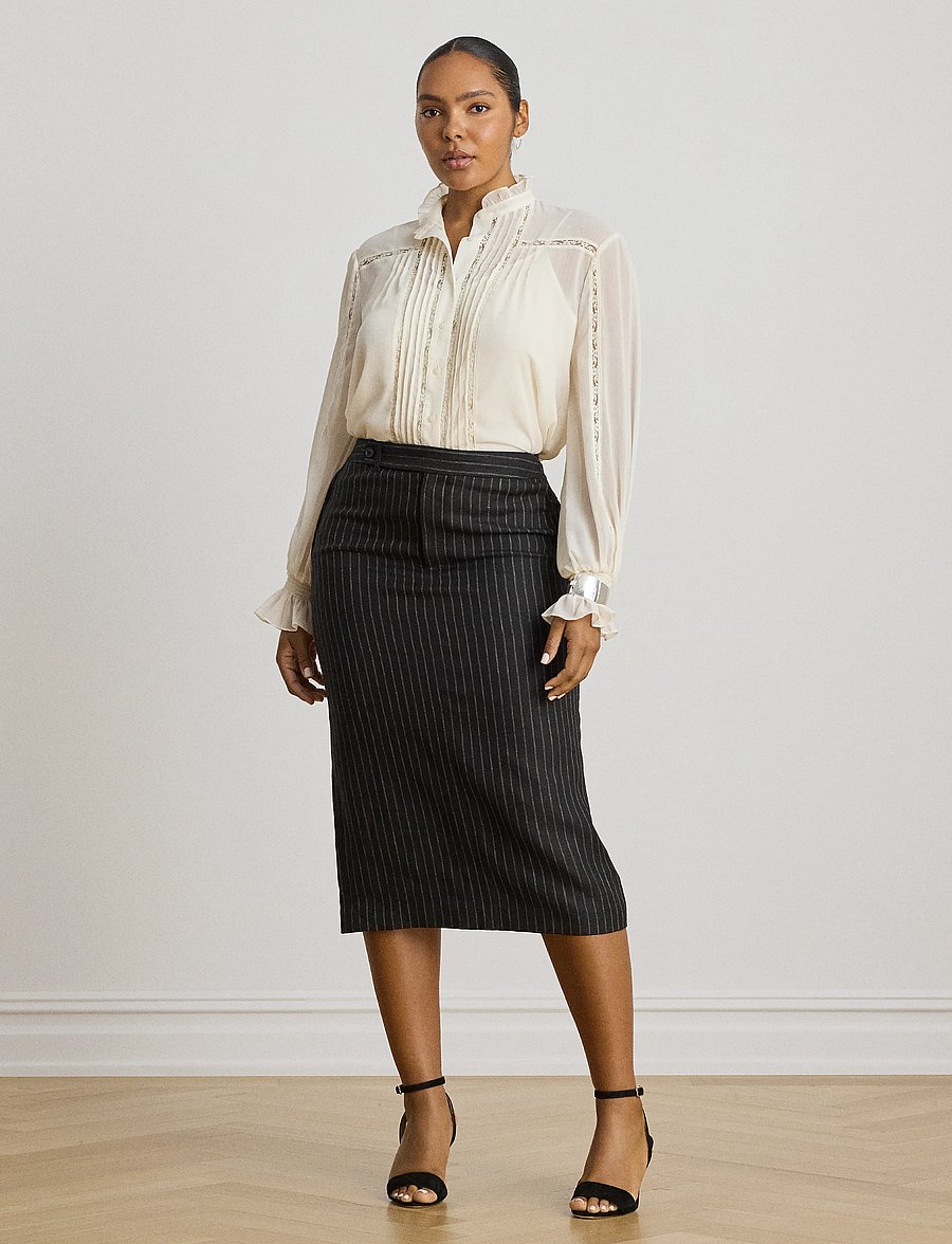 Lauren Ralph Lauren - Lace-Trim Crinkle Georgette Blouse - langärmelige blusen - mascarpone cream - 4