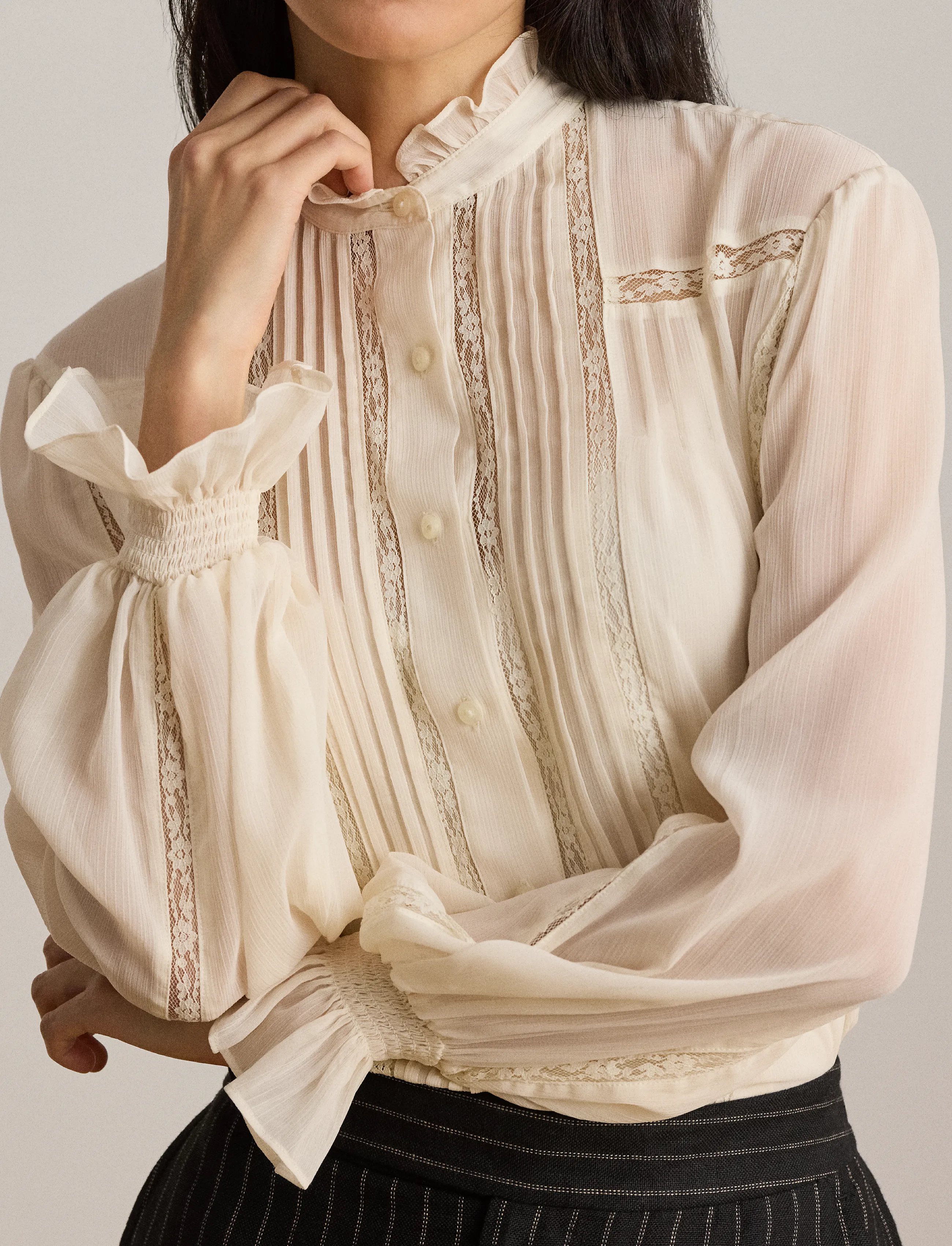 Lauren Ralph Lauren Lace-Trim Crinkle Georgette Blouse blusar dam – bild 7