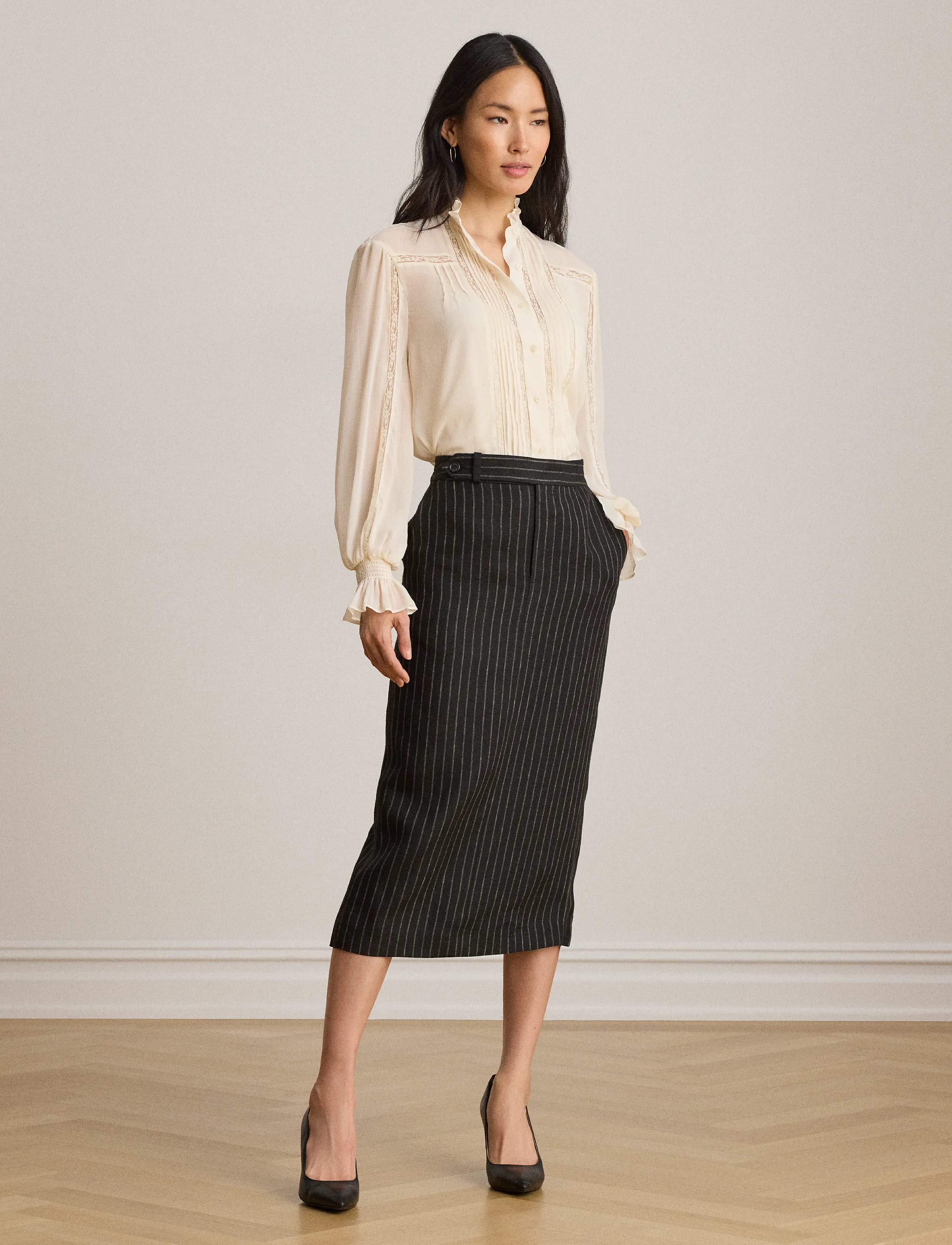 Lauren Ralph Lauren Lace-Trim Crinkle Georgette Blouse blusar dam – bild 8