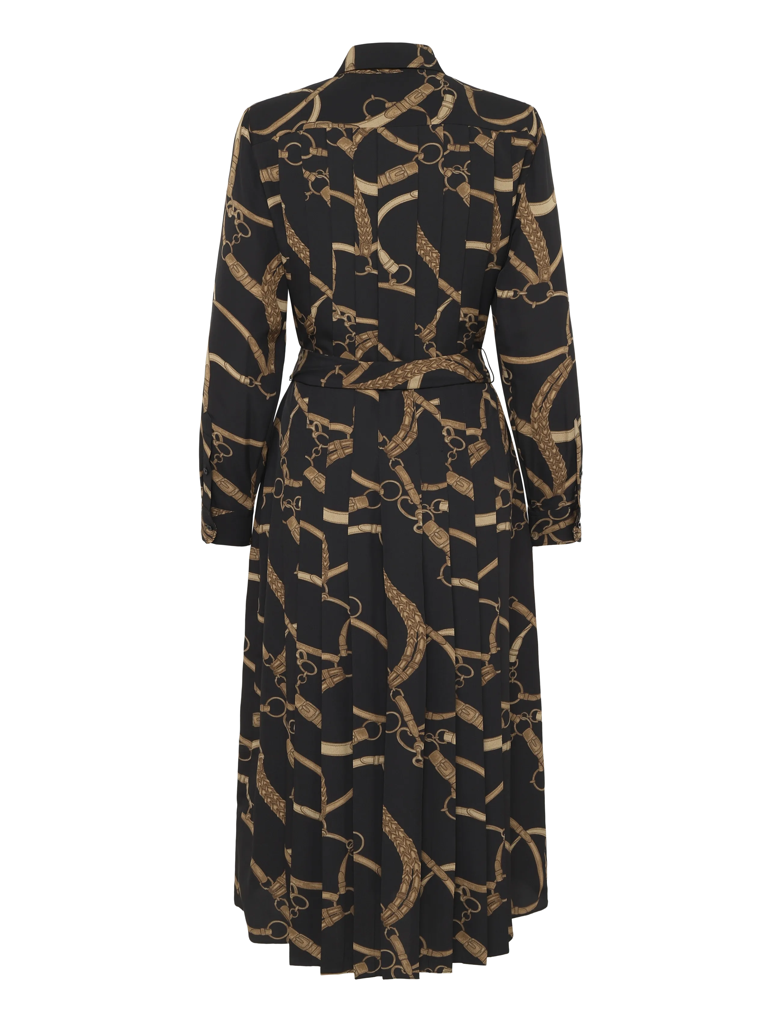 Lauren Ralph Lauren - Belting-Print Pleated Crepe Shirtdress - hemdkleider - black/tan - 2