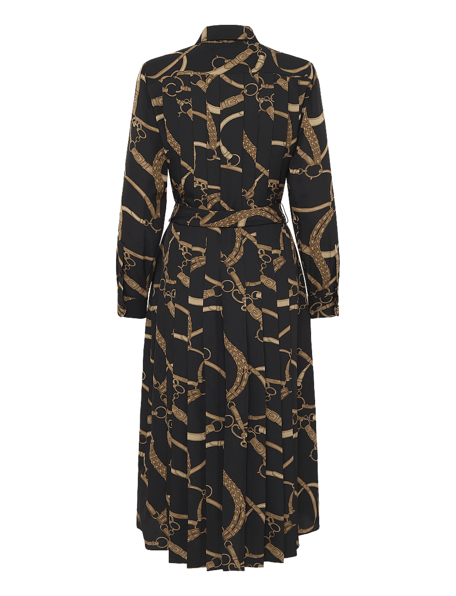 Lauren Ralph Lauren - Belting-Print Pleated Crepe Shirtdress - hemdkleider - black/tan - 2