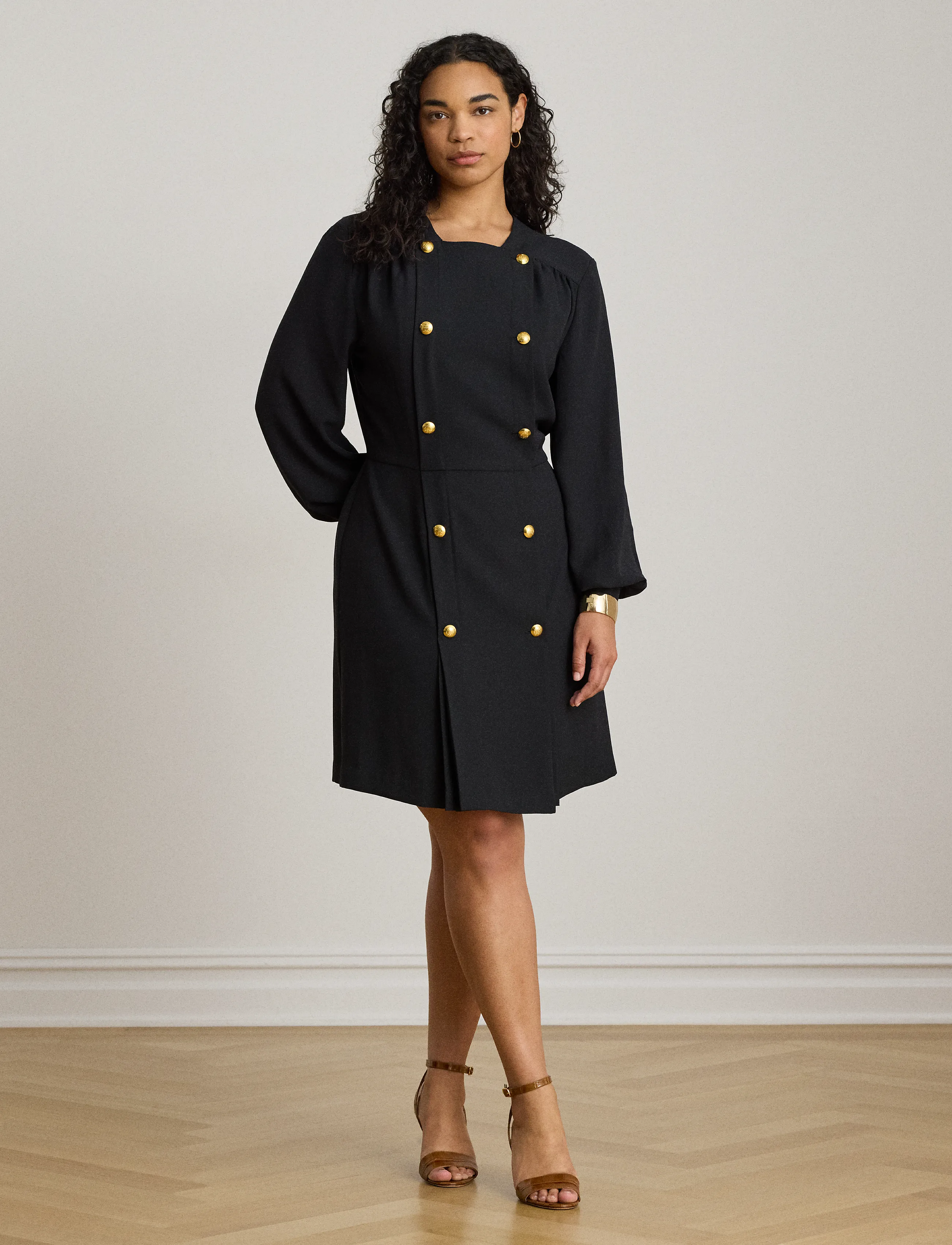 Lauren Ralph Lauren Double-Breasted Georgette Dress, 34, Black, Kjoler > Kort Kjole, Dame