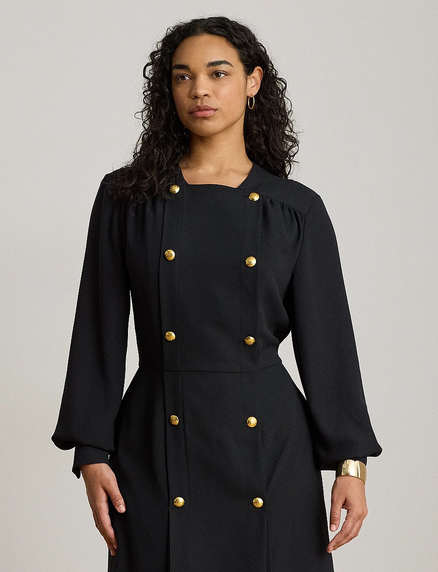 Lauren Ralph Lauren - Double-Breasted Georgette Dress - kurze kleider - black - 4