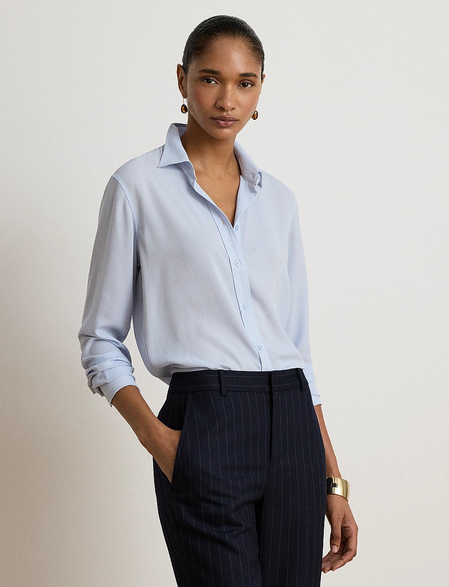 Lauren Ralph Lauren - DRAPEY POLY GGT 122-WVN-SHIRT - långärmade blusar - icy blue - 0