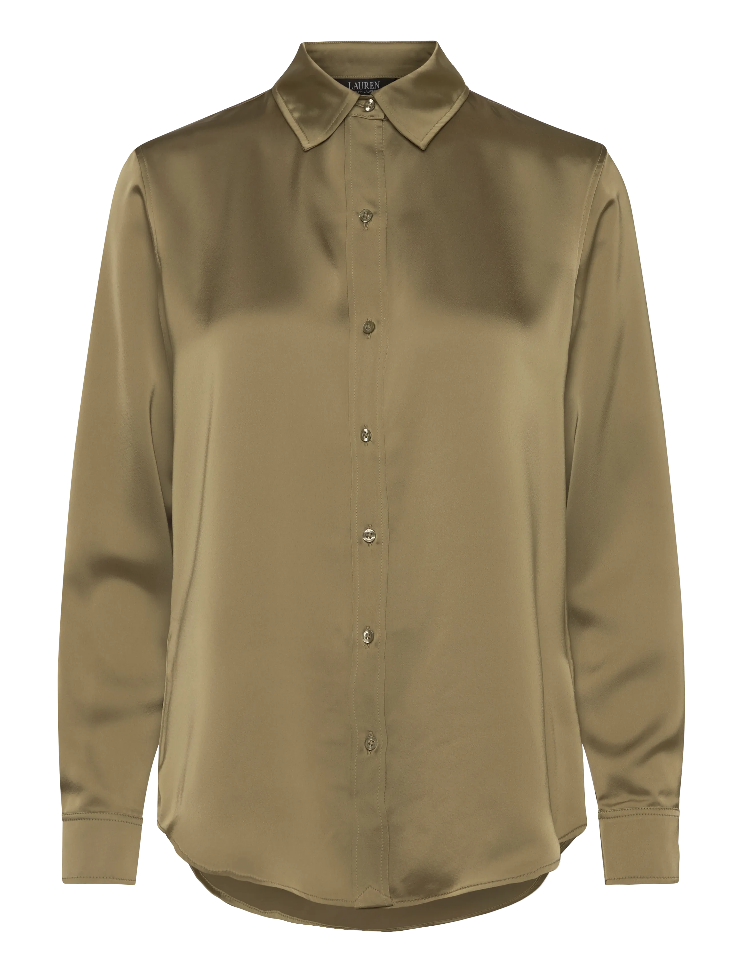 Lauren Ralph Lauren Classic Fit Satin Charmeuse Shirt - Transitional Layering - LIGHT AGAVE / green