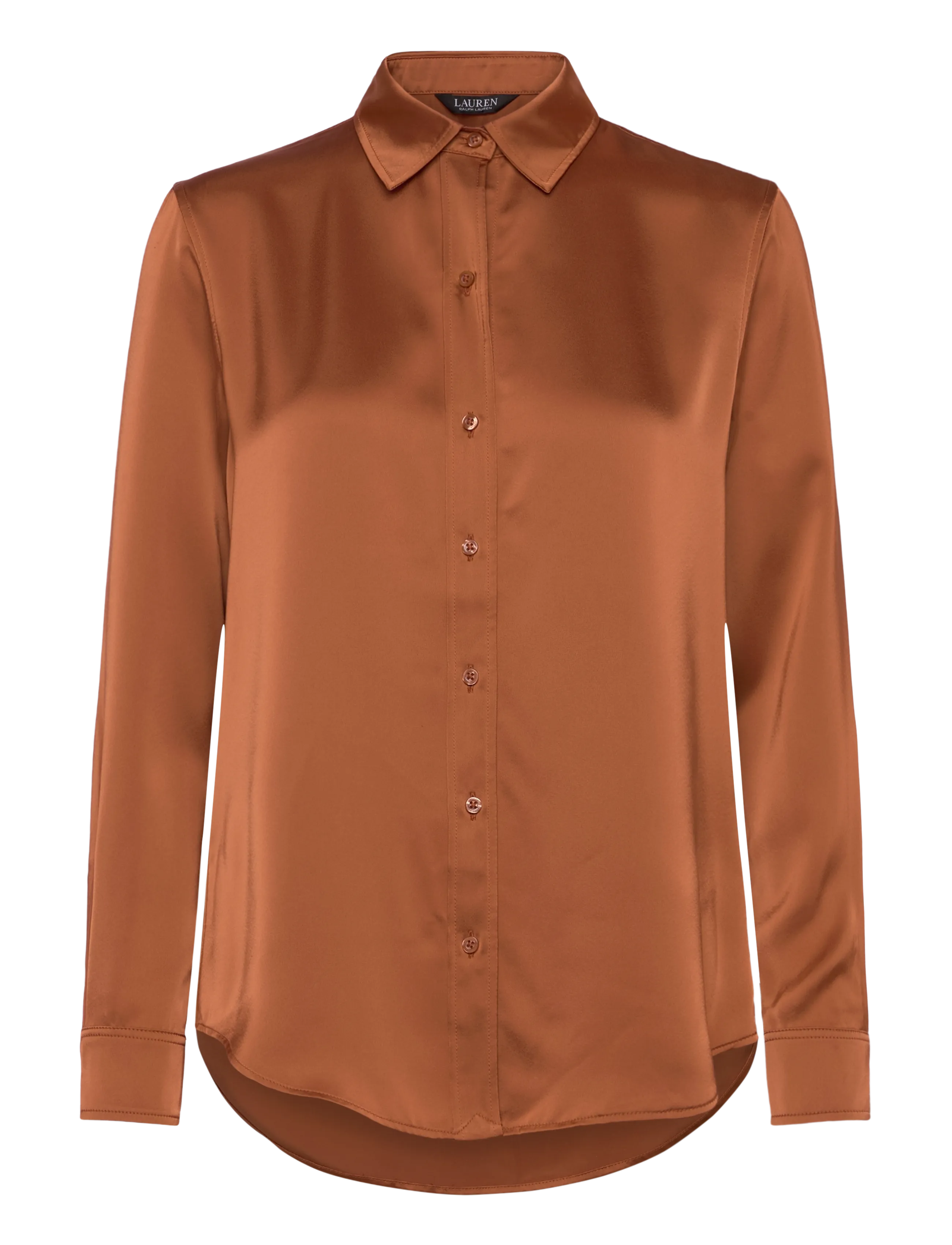 Lauren Ralph Classic Fit Satin Charmeuse Shirt, XL, Shirts, Orange - Long-sleeved, Frauen