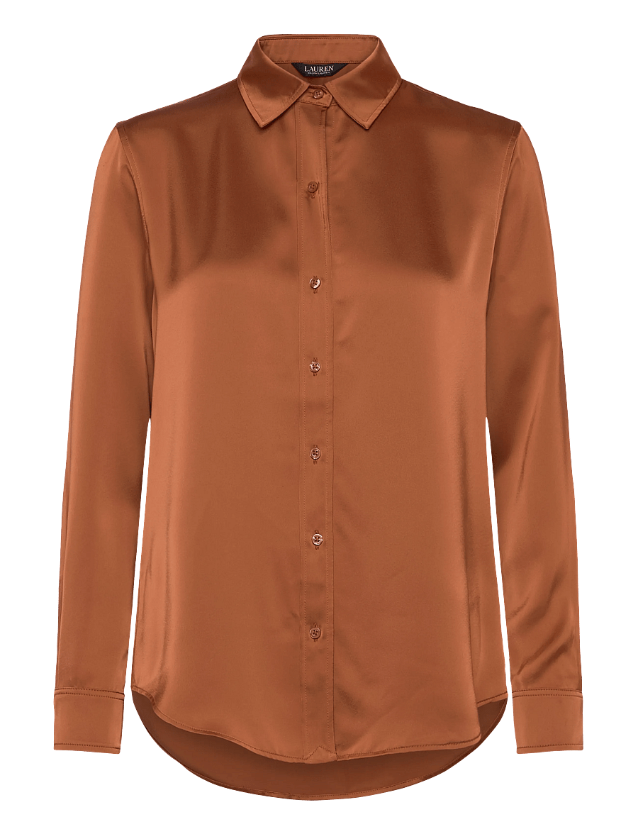 Lauren Ralph Lauren - Classic Fit Satin Charmeuse Shirt - langærmede skjorter - red terracotta - 0