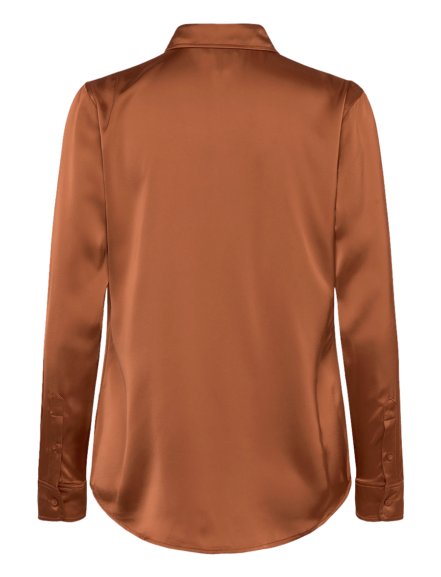 Lauren Ralph Lauren - Classic Fit Satin Charmeuse Shirt - langærmede skjorter - red terracotta - 1