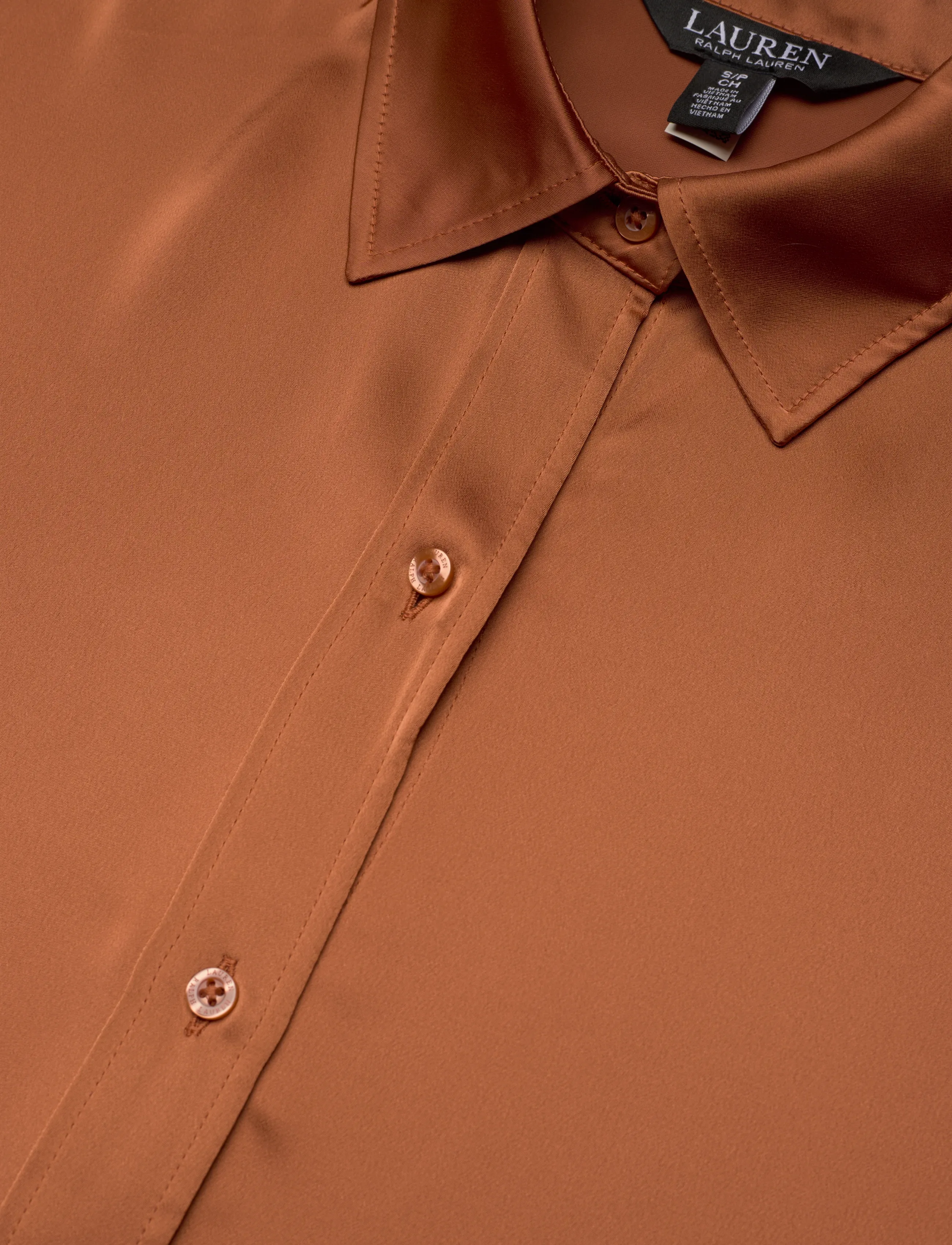 Lauren Ralph Lauren - Classic Fit Satin Charmeuse Shirt - langærmede skjorter - red terracotta - 2