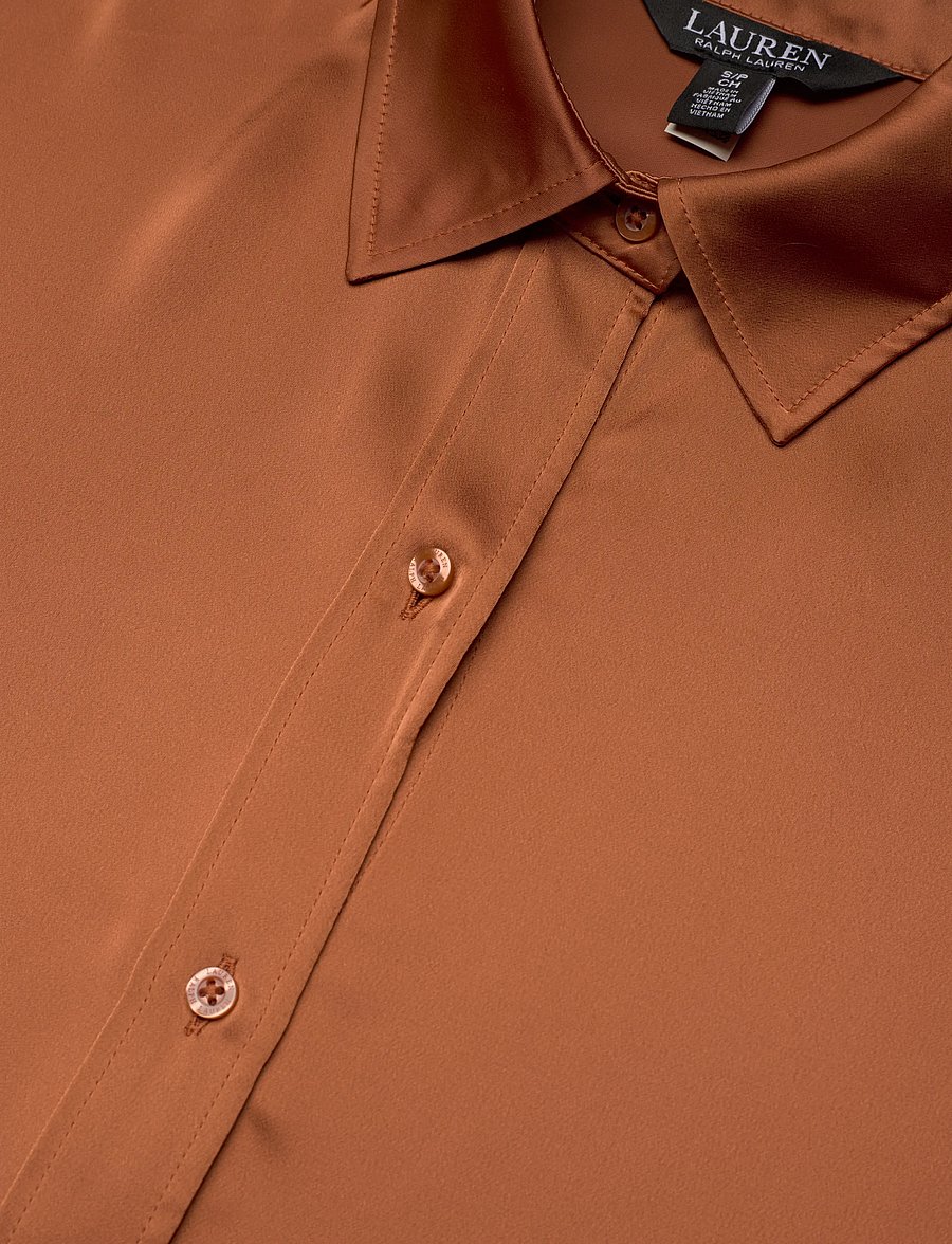 Lauren Ralph Lauren - Classic Fit Satin Charmeuse Shirt - langærmede skjorter - red terracotta - 2