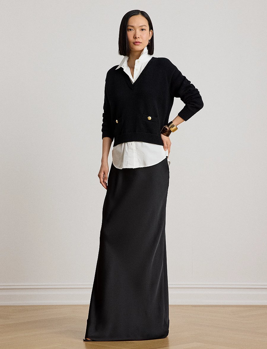 Lauren Ralph Lauren - Satin Charmeuse Maxiskirt - satinkjolar - black - 0