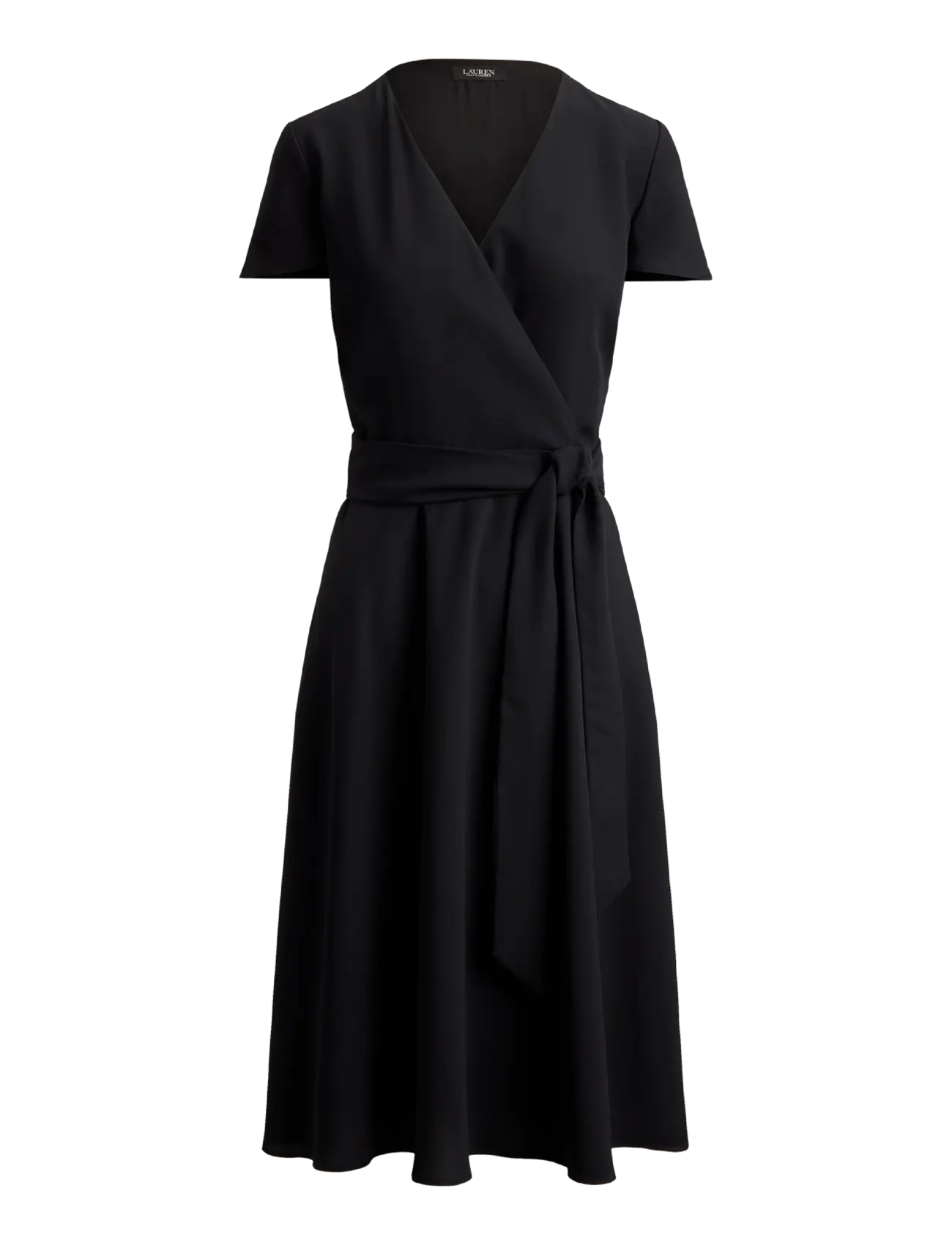 Lauren Ralph Lauren - Belted Georgette Surplice Dress - omlottklänningar - black - 1