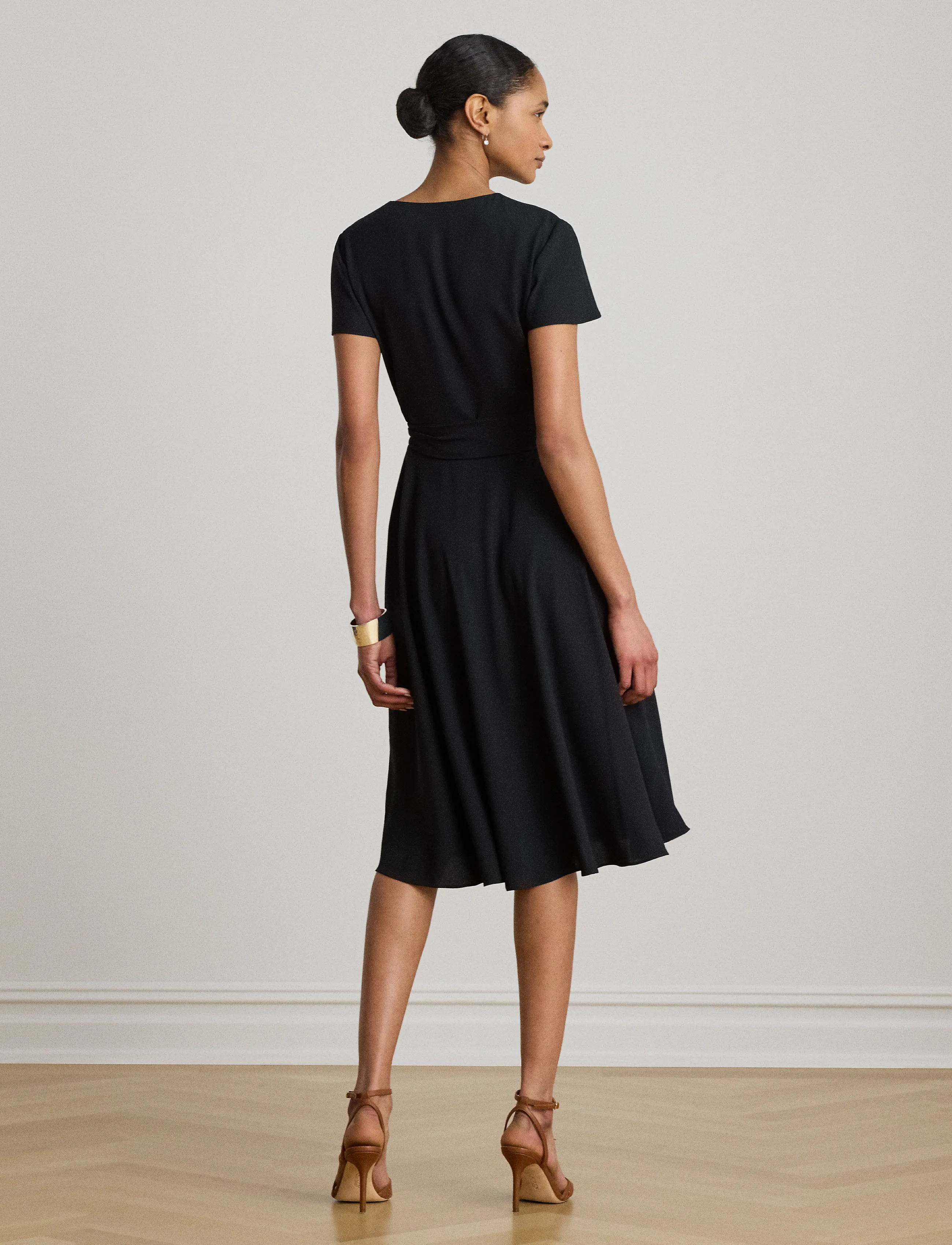 Lauren Ralph Lauren - Belted Georgette Surplice Dress - omlottklänningar - black - 2