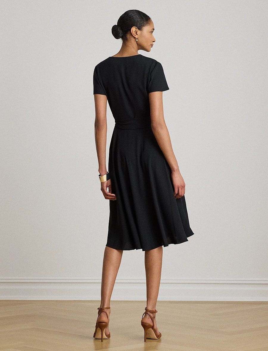 Lauren Ralph Lauren - Belted Georgette Surplice Dress - hõlmikkleidid - black - 3