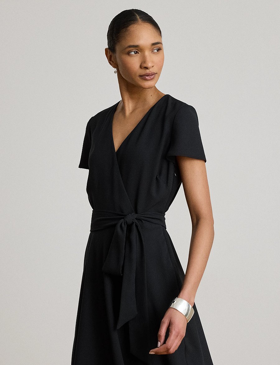 Lauren Ralph Lauren - Belted Georgette Surplice Dress - hõlmikkleidid - black - 4
