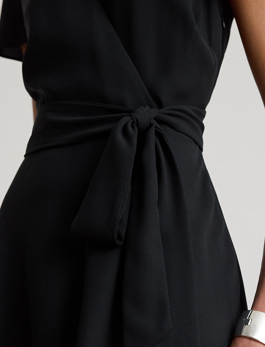 Lauren Ralph Lauren - Belted Georgette Surplice Dress - hõlmikkleidid - black - 5