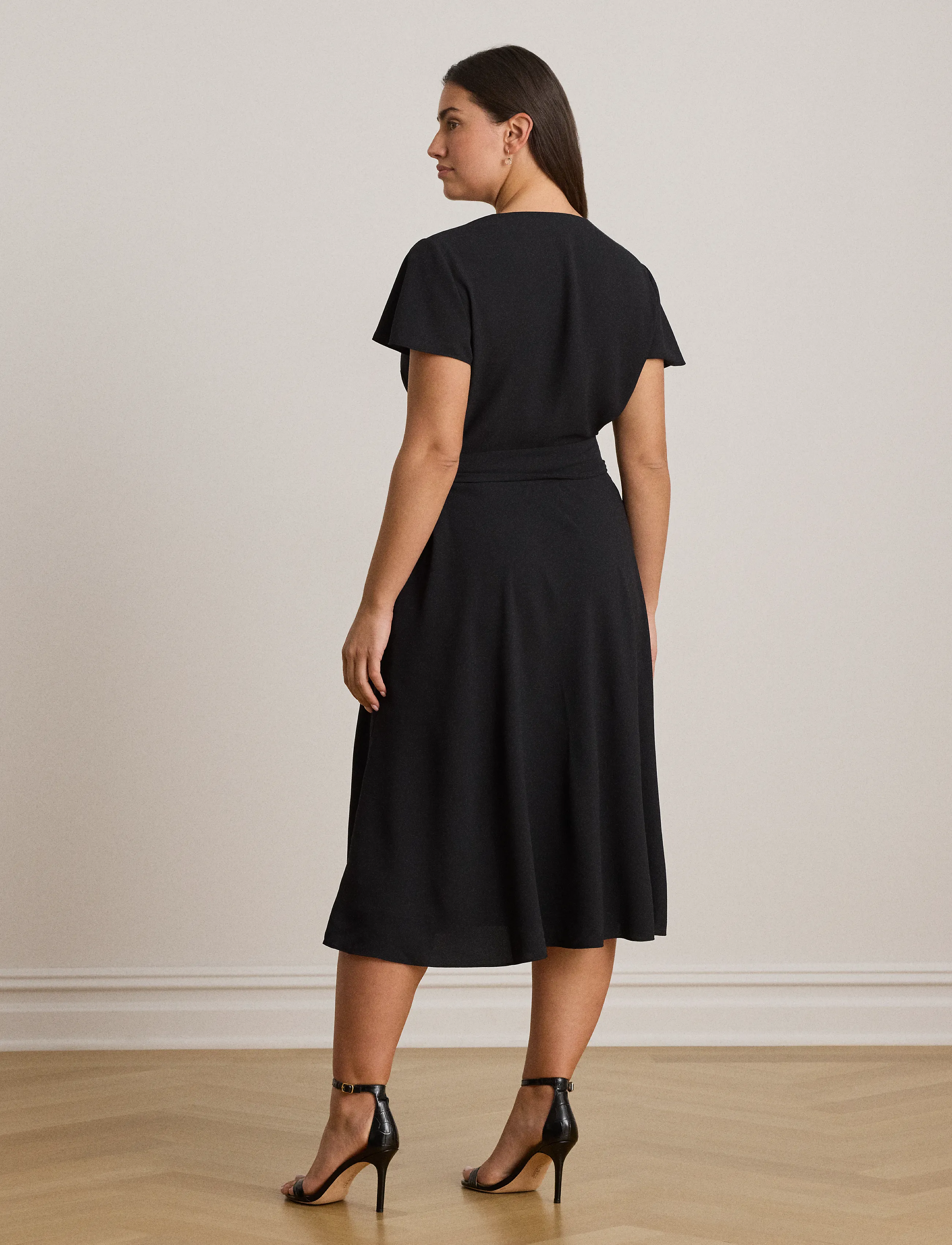 Lauren Ralph Lauren - Belted Georgette Surplice Dress - omlottklänningar - black - 5