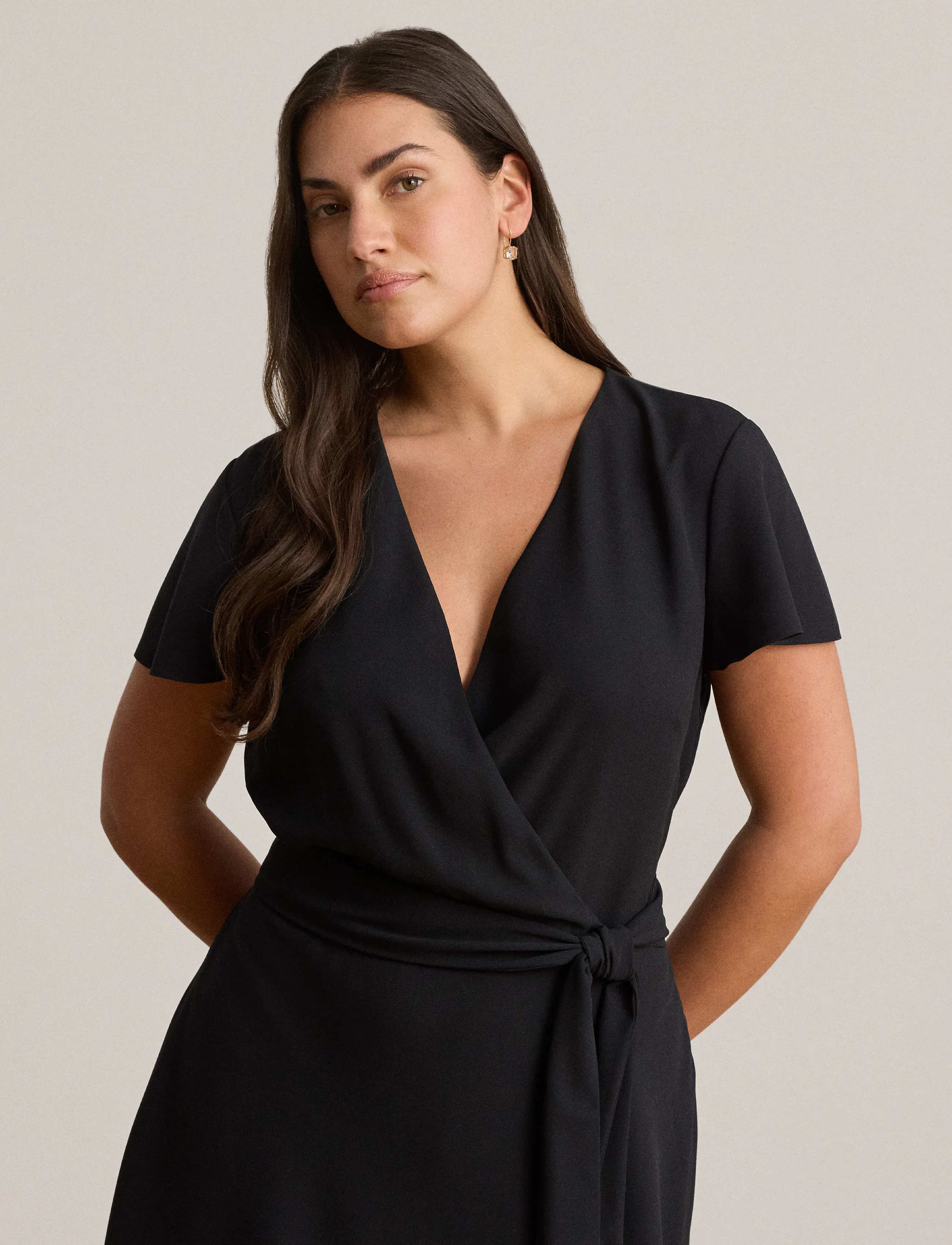 lauren ralph lauren surplice georgette midi dress Ralph Lauren Surplice Georgette Midi Dress - Black