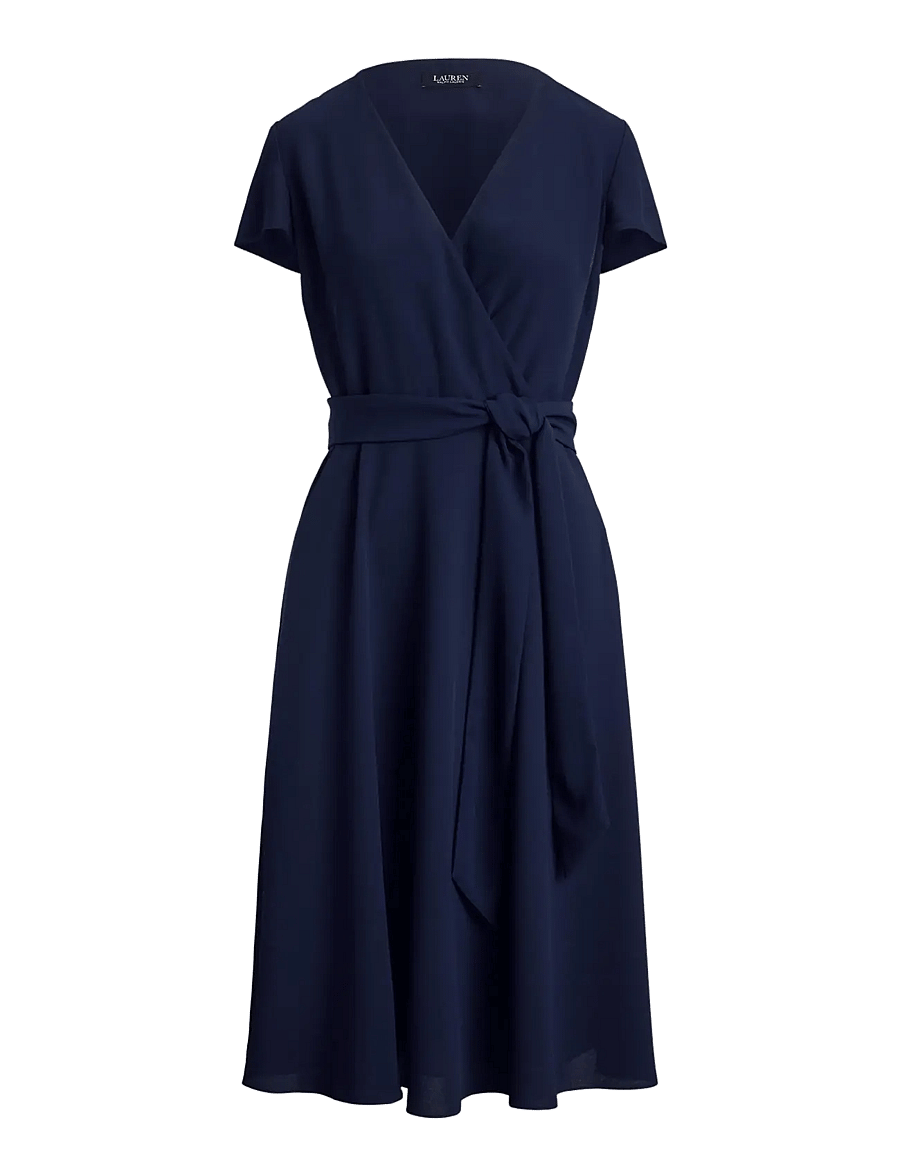 Lauren Ralph Lauren - Belted Georgette Surplice Dress - omlottklänningar - lauren navy - 1