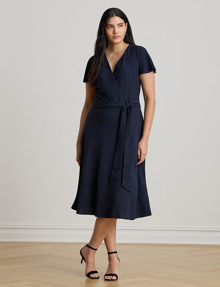 Lauren Ralph Lauren - Belted Georgette Surplice Dress - omlottklänningar - lauren navy - 0