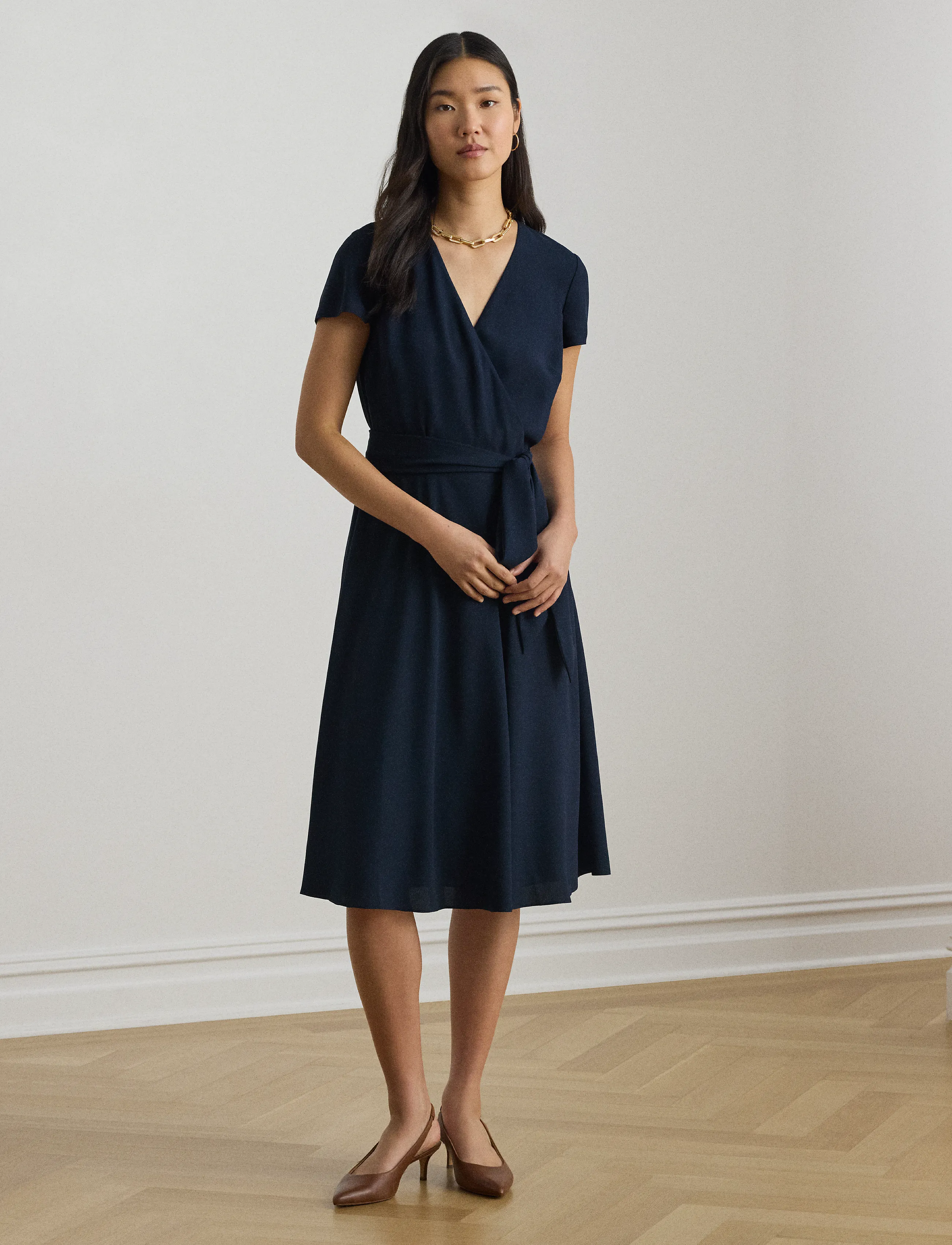 Lauren Ralph Lauren Belted Georgette Surplice Dress - Wickelkleider - LAUREN NAVY / navy