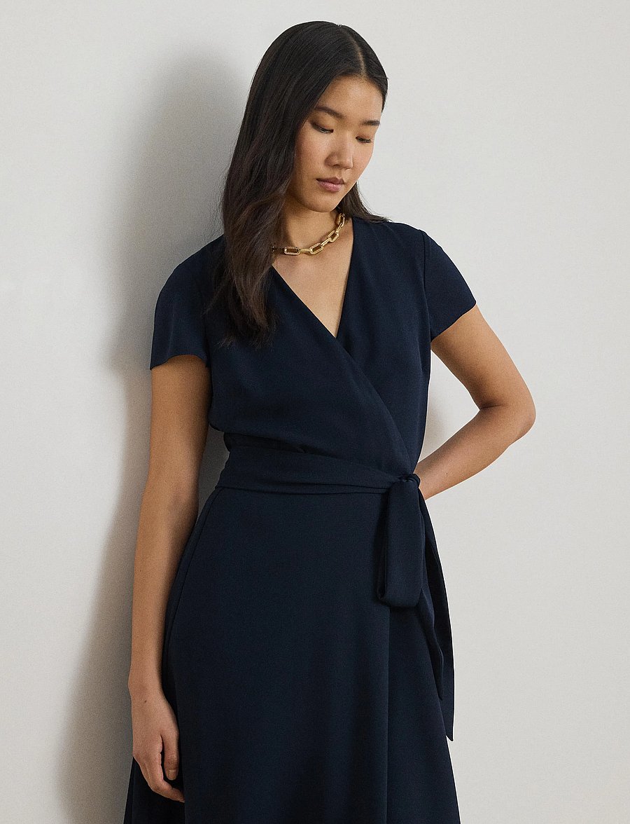 Lauren Ralph Lauren - Belted Georgette Surplice Dress - omlottklänningar - lauren navy - 4